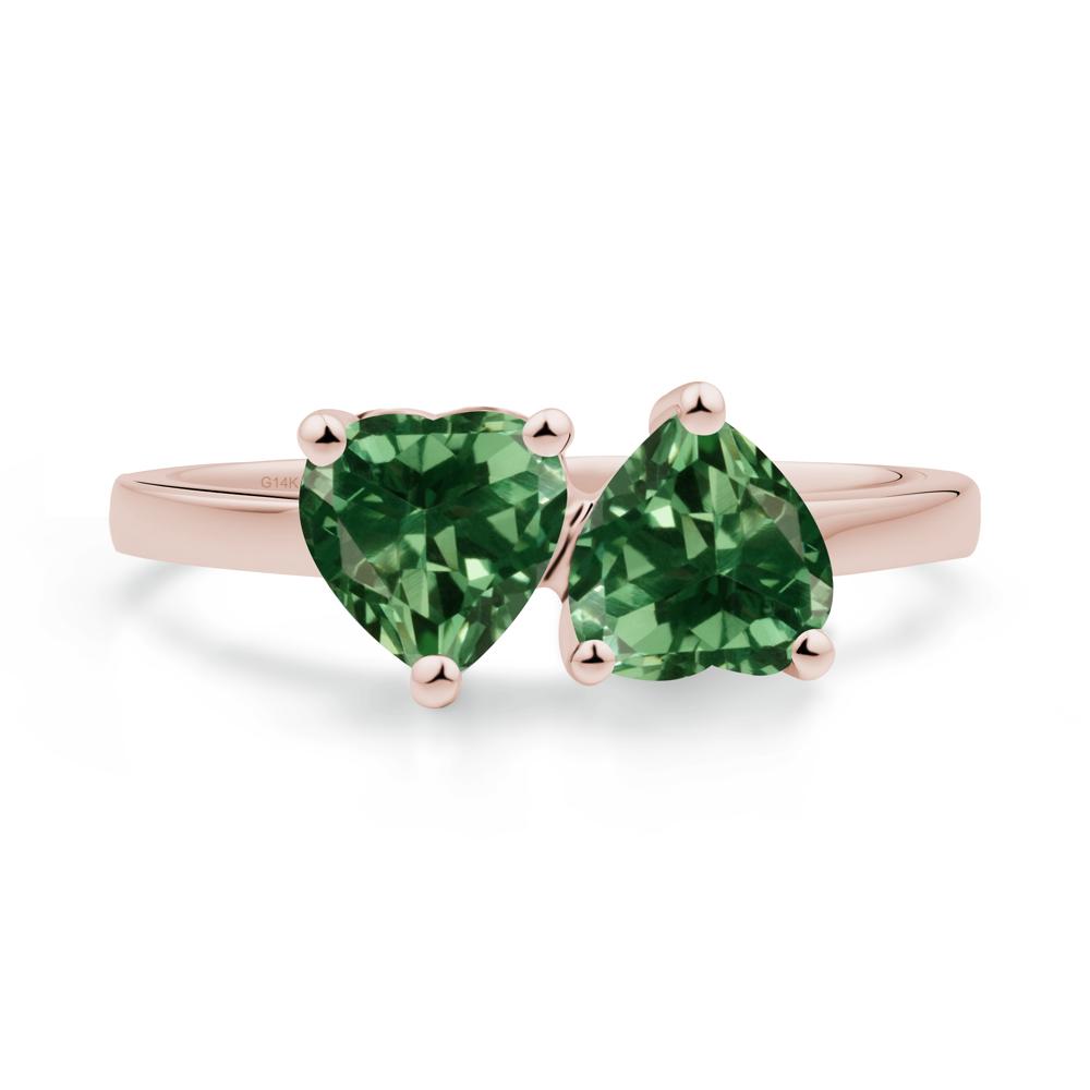 Heart Green Sapphire Two Stone Ring - LUO Jewelry #metal_14k rose gold