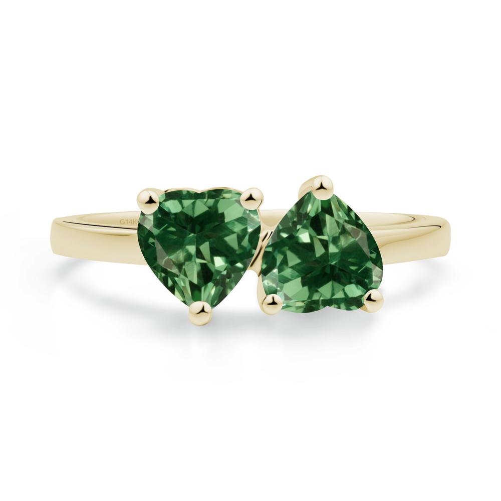 Heart Green Sapphire Two Stone Ring - LUO Jewelry #metal_14k yellow gold