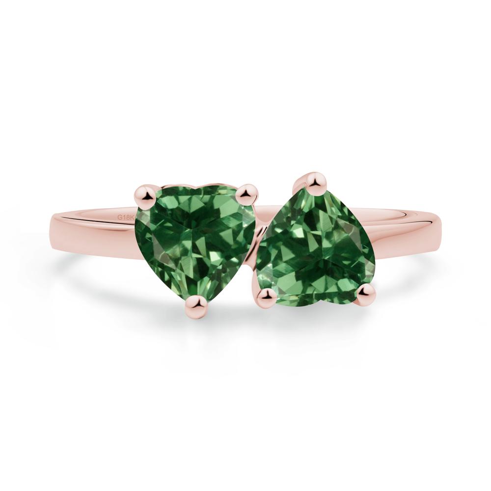 Heart Green Sapphire Two Stone Ring - LUO Jewelry #metal_18k rose gold