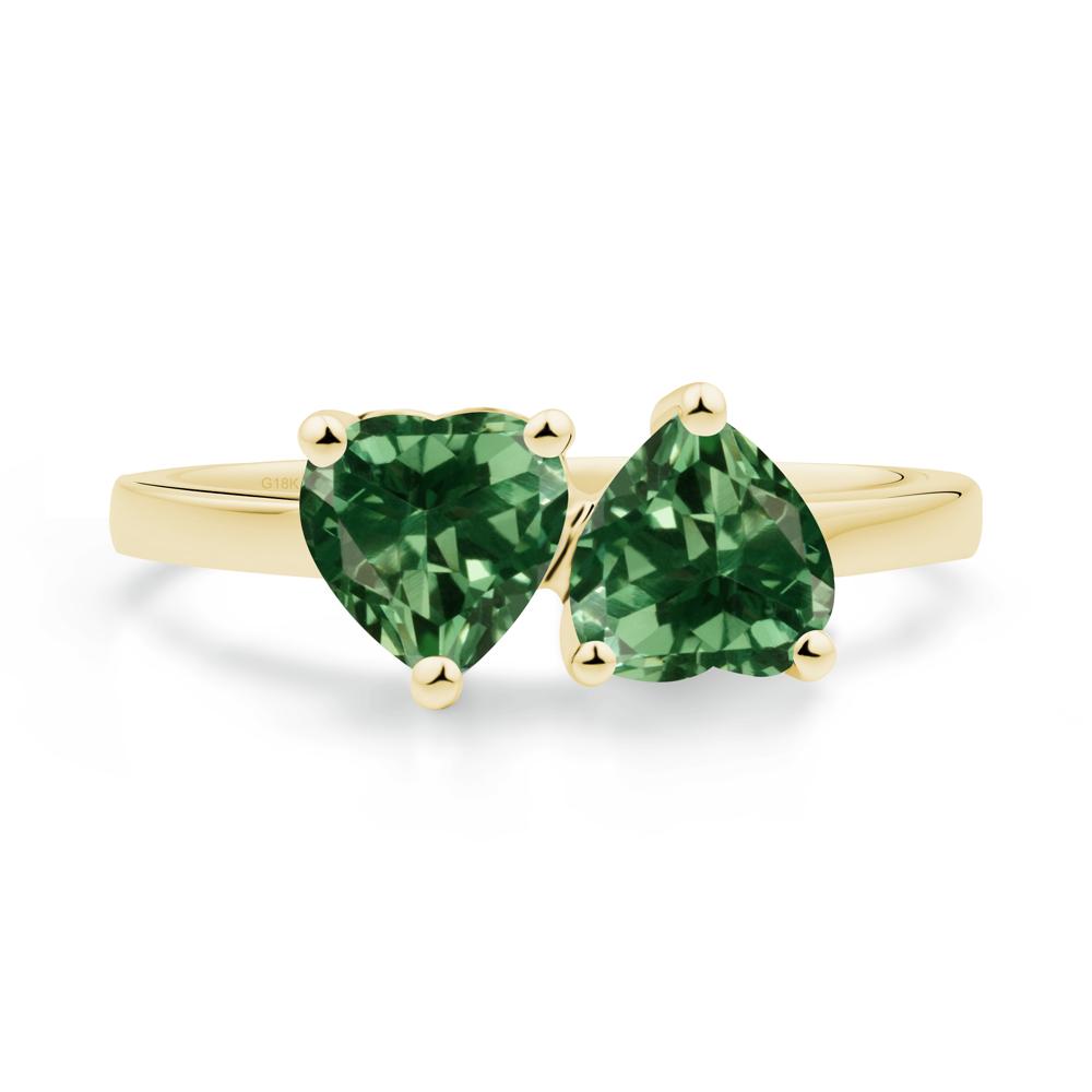 Heart Green Sapphire Two Stone Ring - LUO Jewelry #metal_18k yellow gold