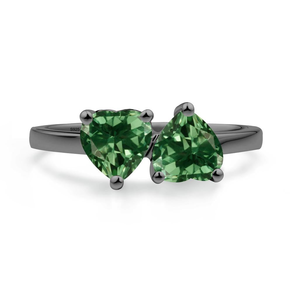 Heart Green Sapphire Two Stone Ring - LUO Jewelry #metal_black finish sterling silver