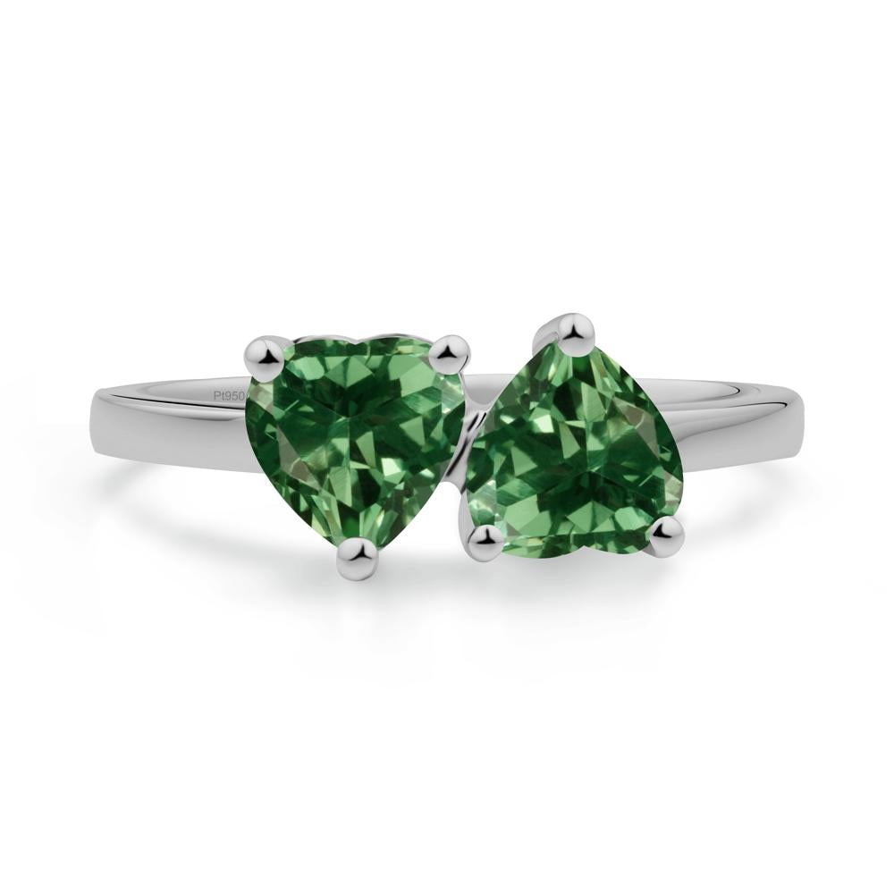 Heart Green Sapphire Two Stone Ring - LUO Jewelry #metal_platinum