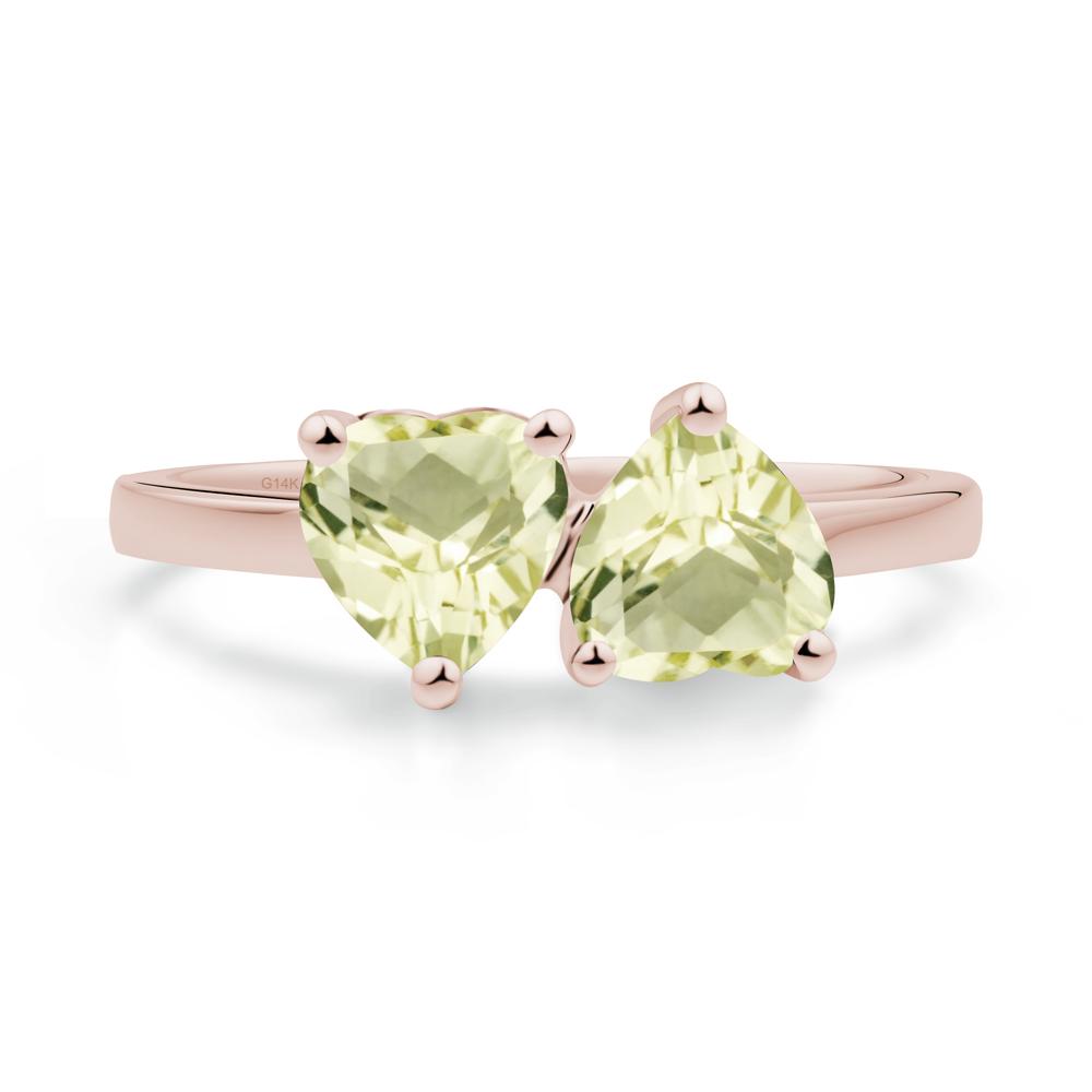 Heart Lemon Quartz Two Stone Ring - LUO Jewelry #metal_14k rose gold