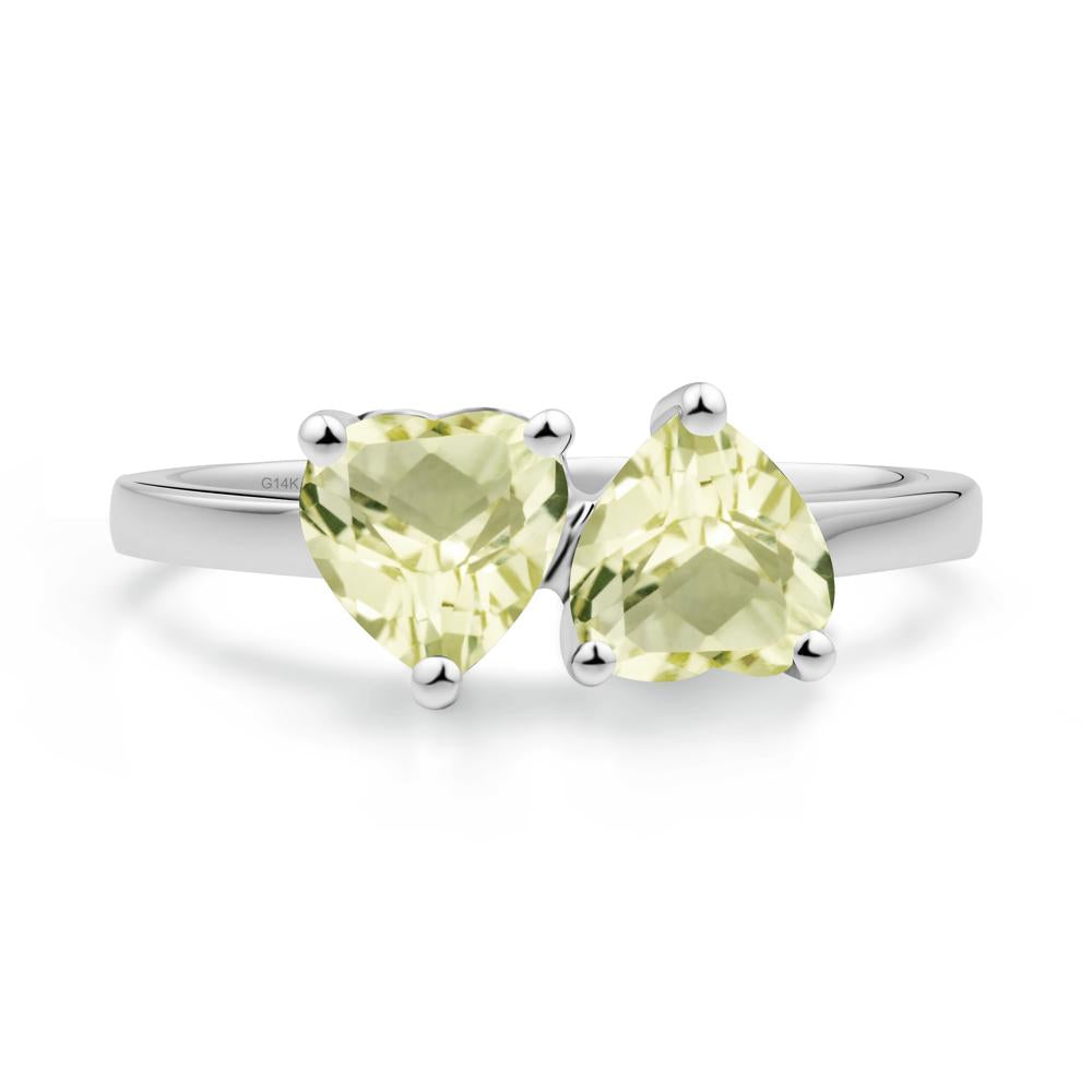 Heart Lemon Quartz Two Stone Ring - LUO Jewelry #metal_14k white gold