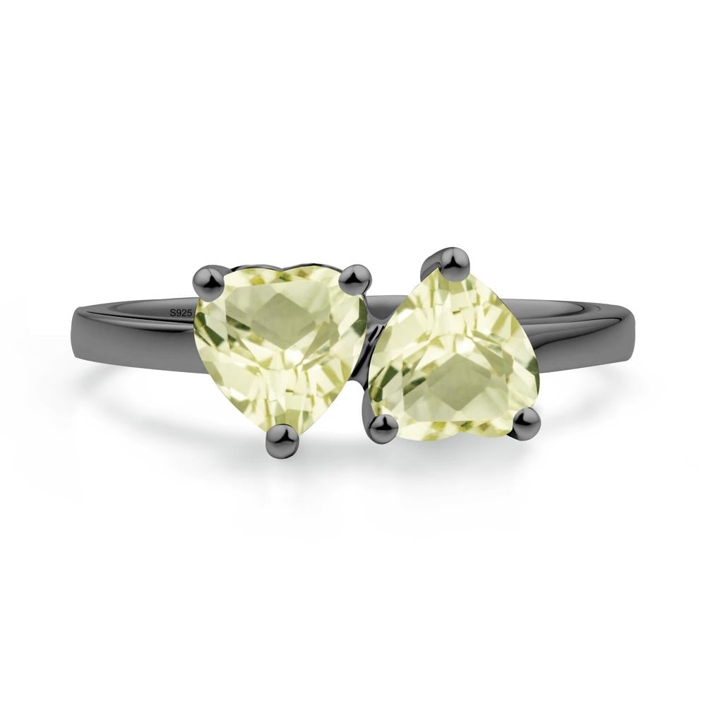 Heart Lemon Quartz Two Stone Ring - LUO Jewelry #metal_black finish sterling silver