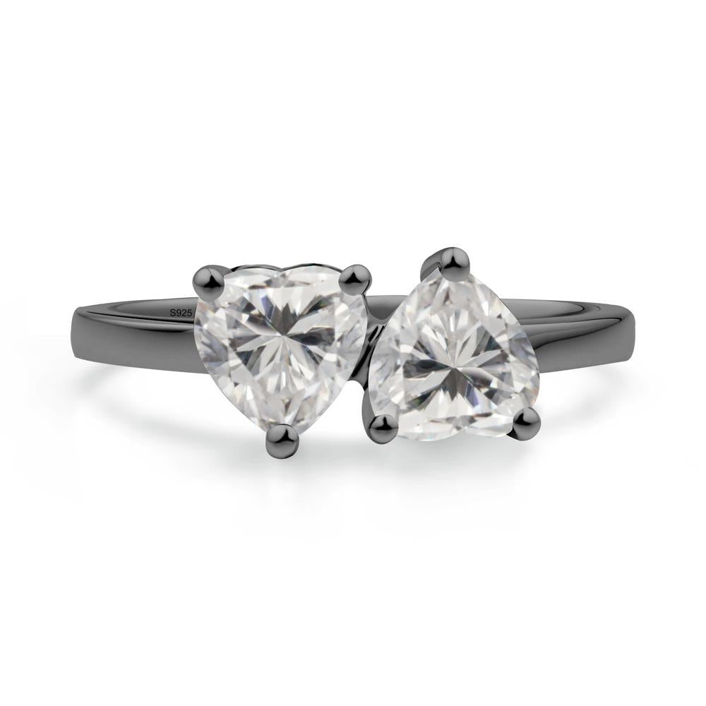 Heart Shape Moissanite Toi Et Moi Ring - LUO Jewelry #metal_black finish sterling silver