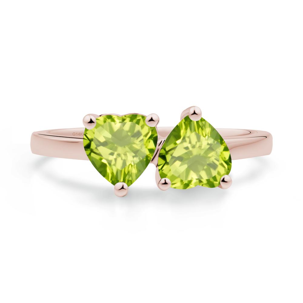 Heart Shape Peridot Toi Et Moi Ring - LUO Jewelry #metal_14k rose gold