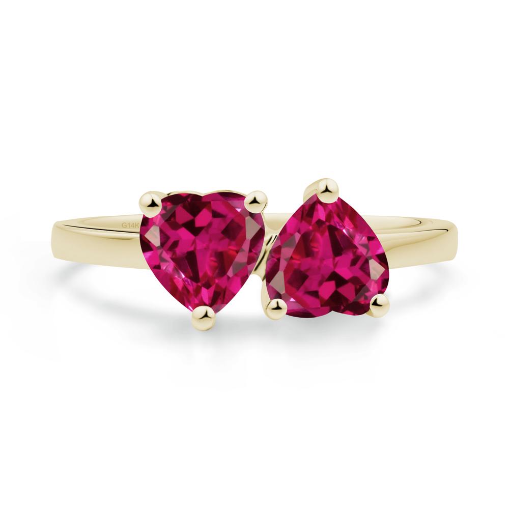 Heart Shape Ruby Toi Et Moi Ring - LUO Jewelry #metal_14k yellow gold