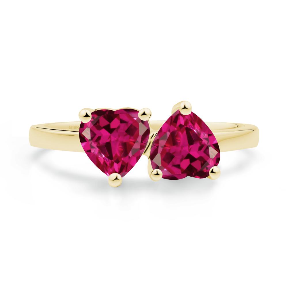 Heart Shape Ruby Toi Et Moi Ring - LUO Jewelry #metal_18k yellow gold