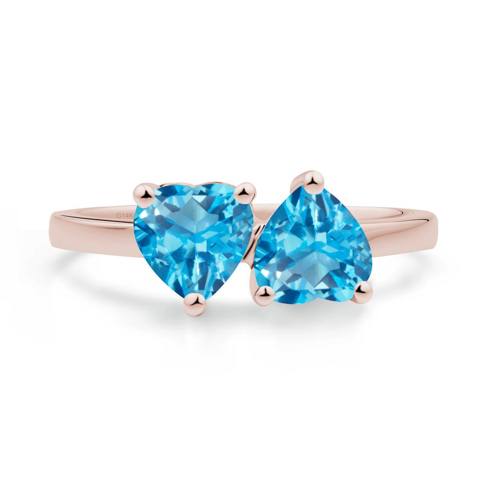 Heart Shape Swiss Blue Topaz Toi Et Moi Ring - LUO Jewelry #metal_14k rose gold