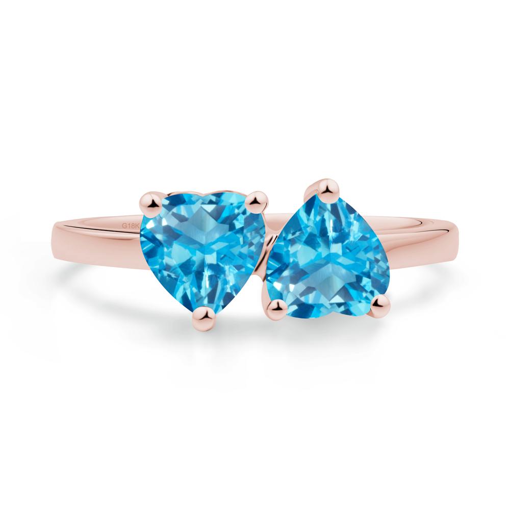 Heart Shape Swiss Blue Topaz Toi Et Moi Ring - LUO Jewelry #metal_18k rose gold