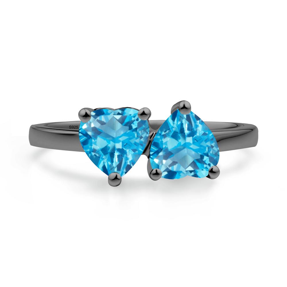 Heart Shape Swiss Blue Topaz Toi Et Moi Ring - LUO Jewelry #metal_black finish sterling silver