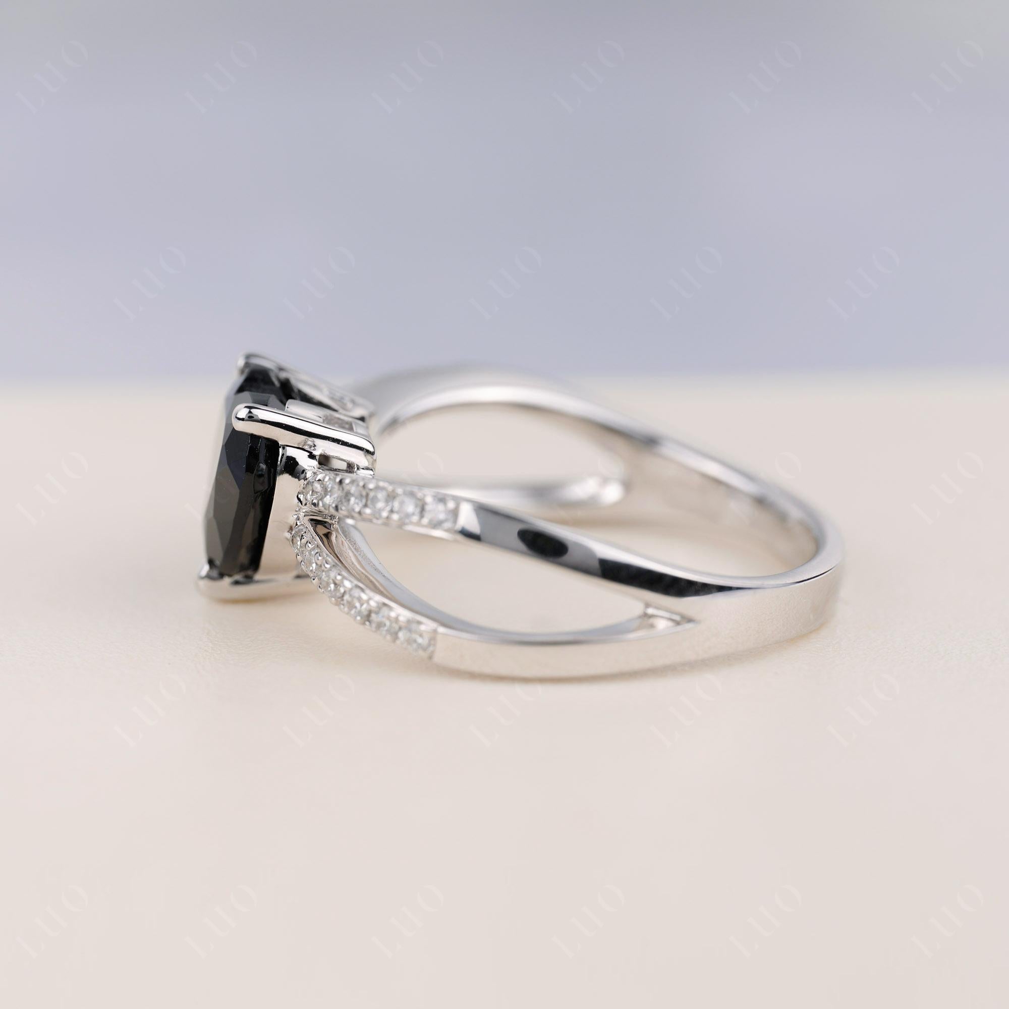 Heart Shaped Black Spinel Ring Split Shank - LUO Jewelry