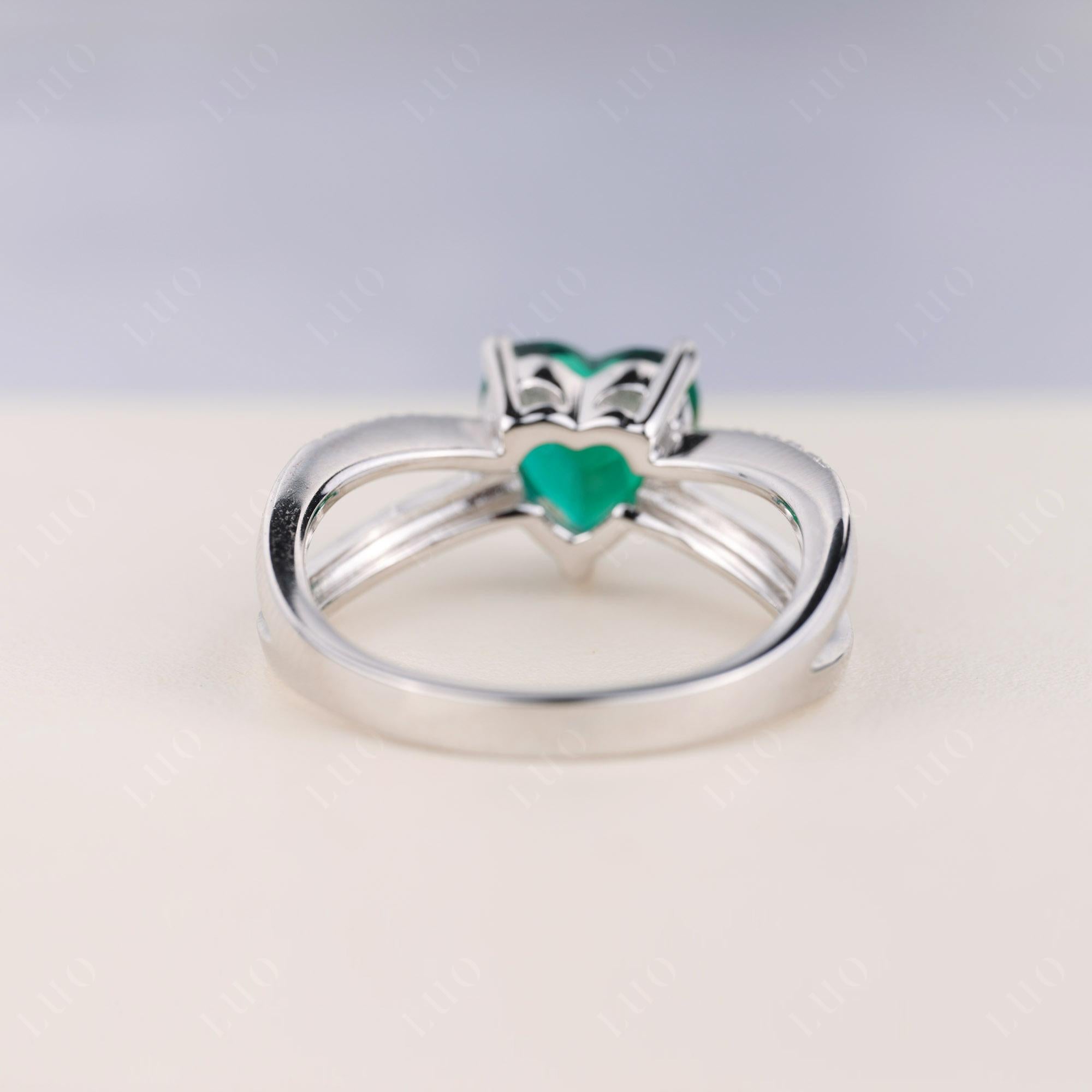 Heart Shaped Emerald Ring Split Shank - LUO Jewelry