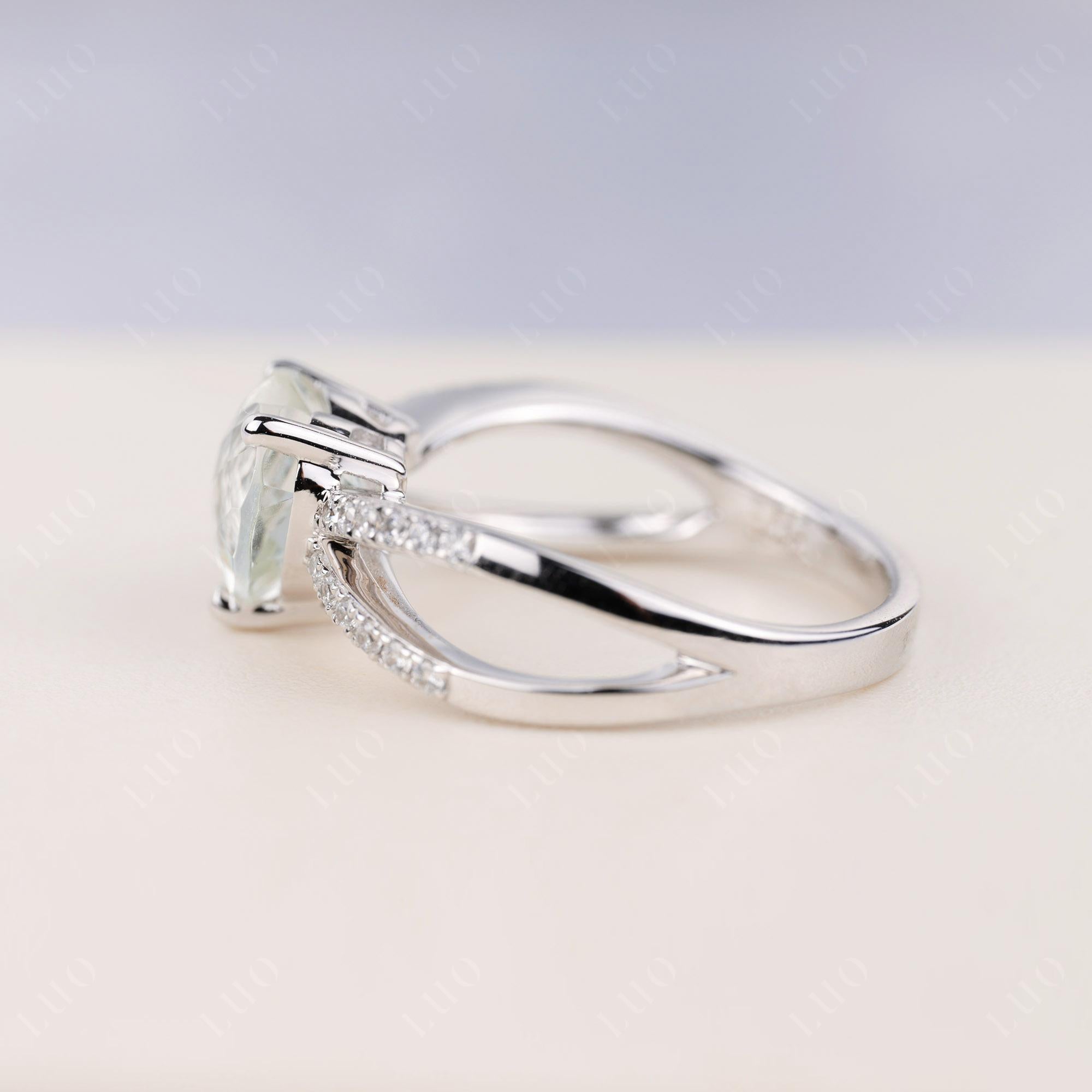 Heart Shaped Green Amethyst Ring Split Shank - LUO Jewelry