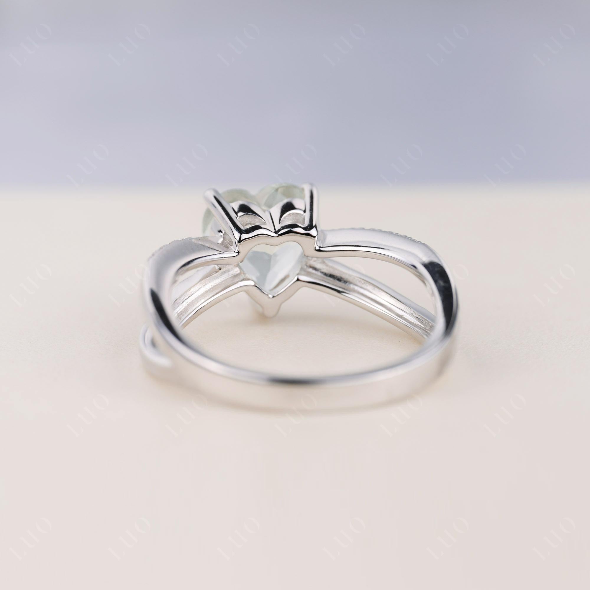 Heart Shaped Green Amethyst Ring Split Shank - LUO Jewelry