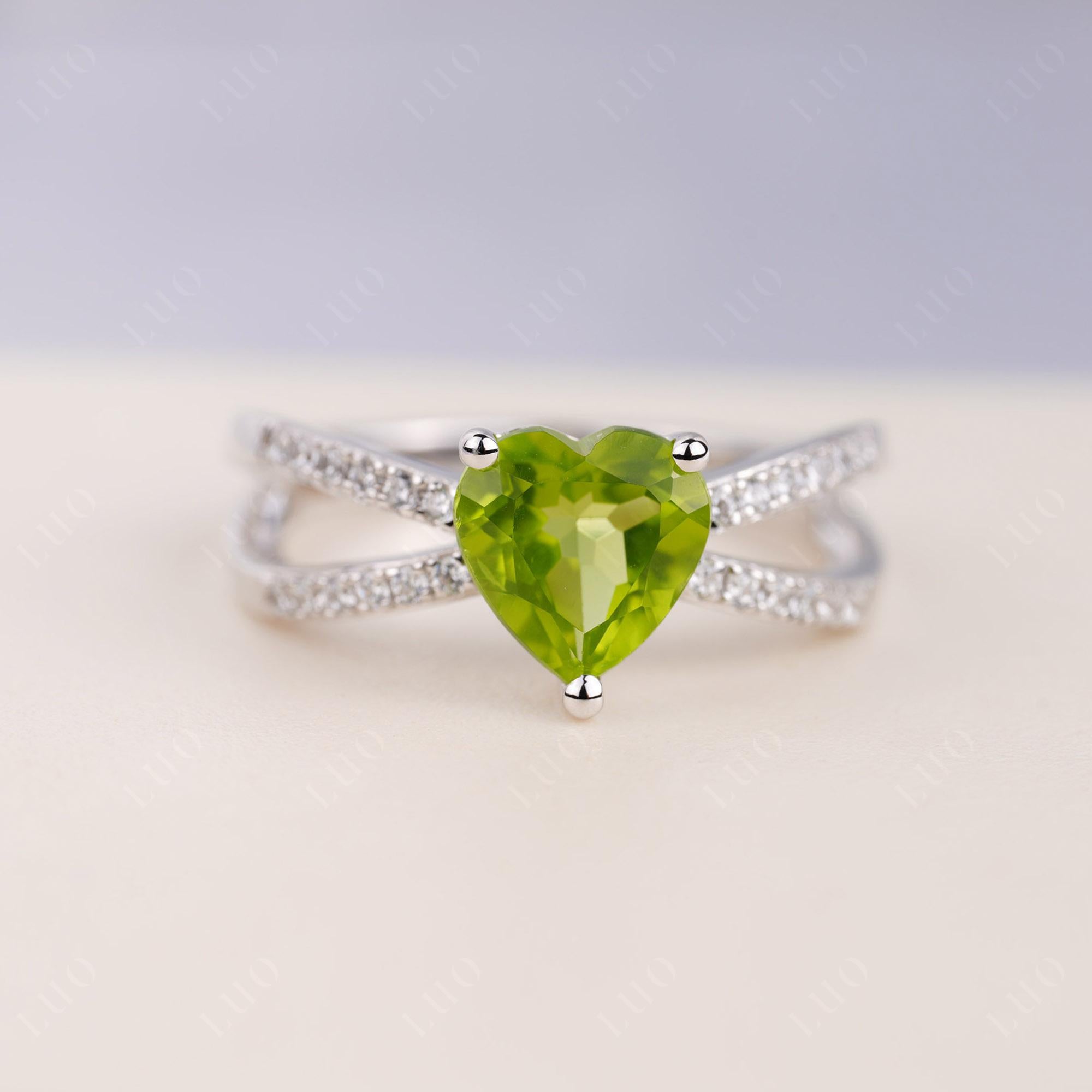 Heart Shaped Peridot Ring Split Shank - LUO Jewelry