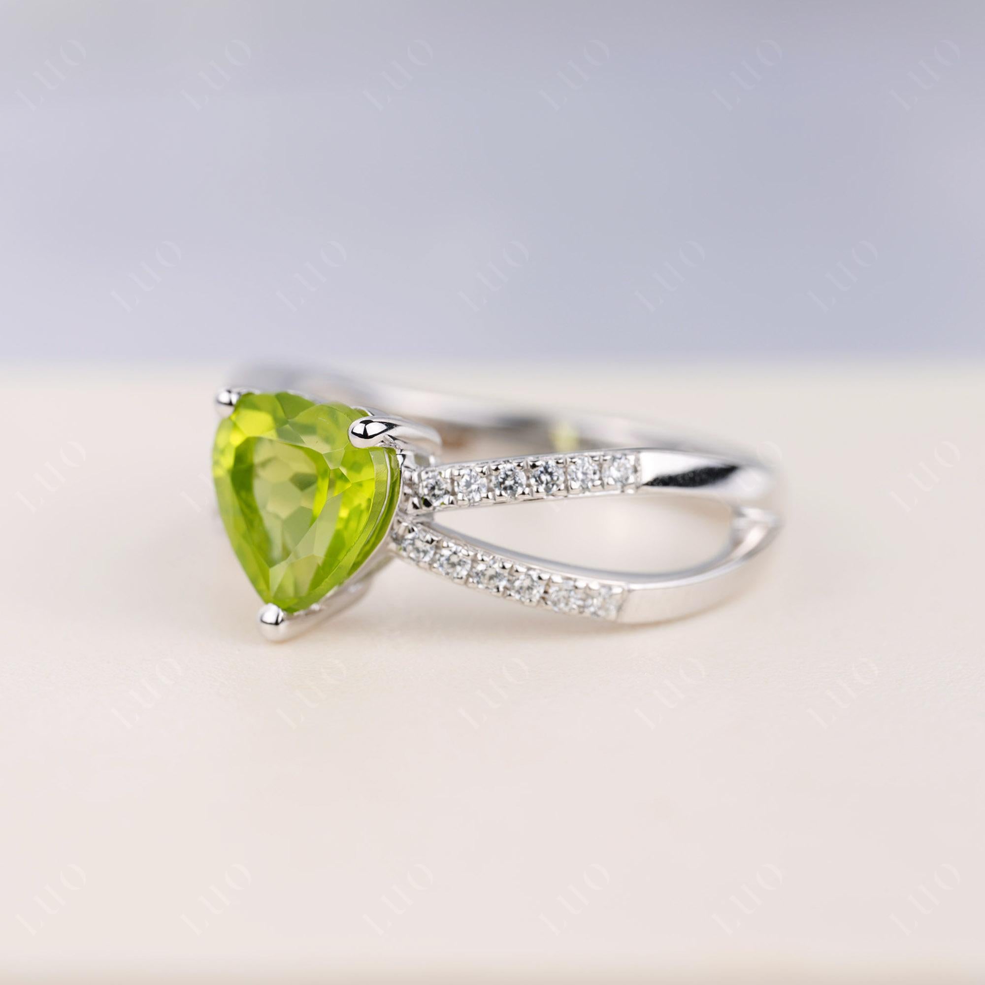 Heart Shaped Peridot Ring Split Shank - LUO Jewelry