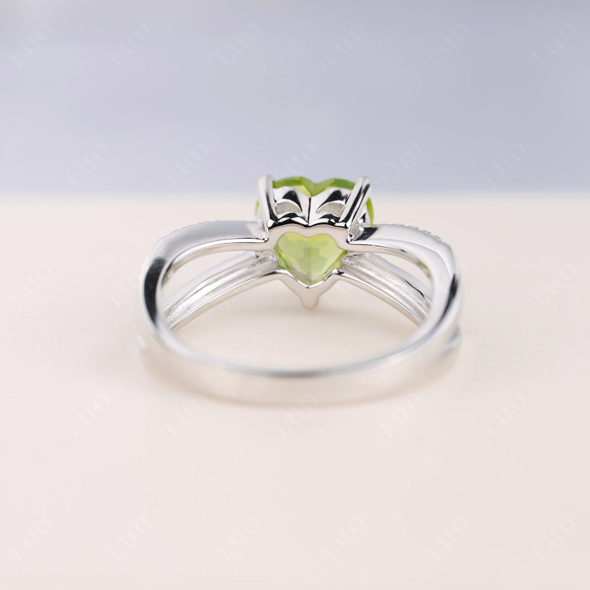 Heart Shaped Peridot Ring Split Shank - LUO Jewelry