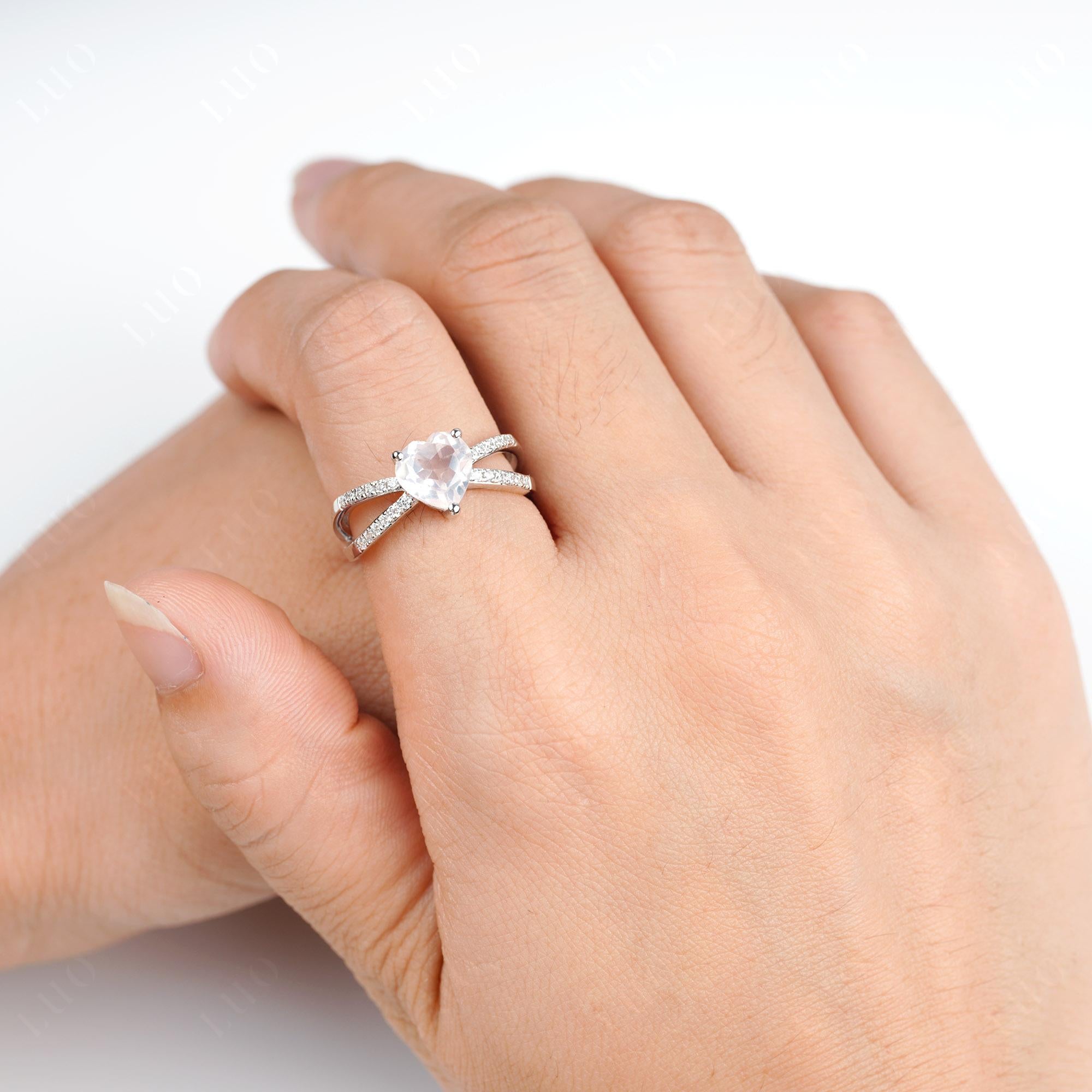 Heart Shaped Rose Quartz Ring Split Shank - LUO Jewelry