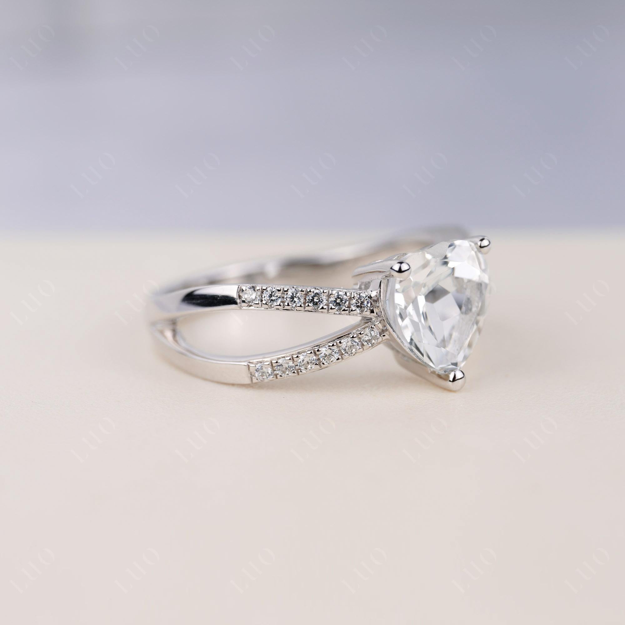 Heart Shaped White Topaz Ring Split Shank - LUO Jewelry