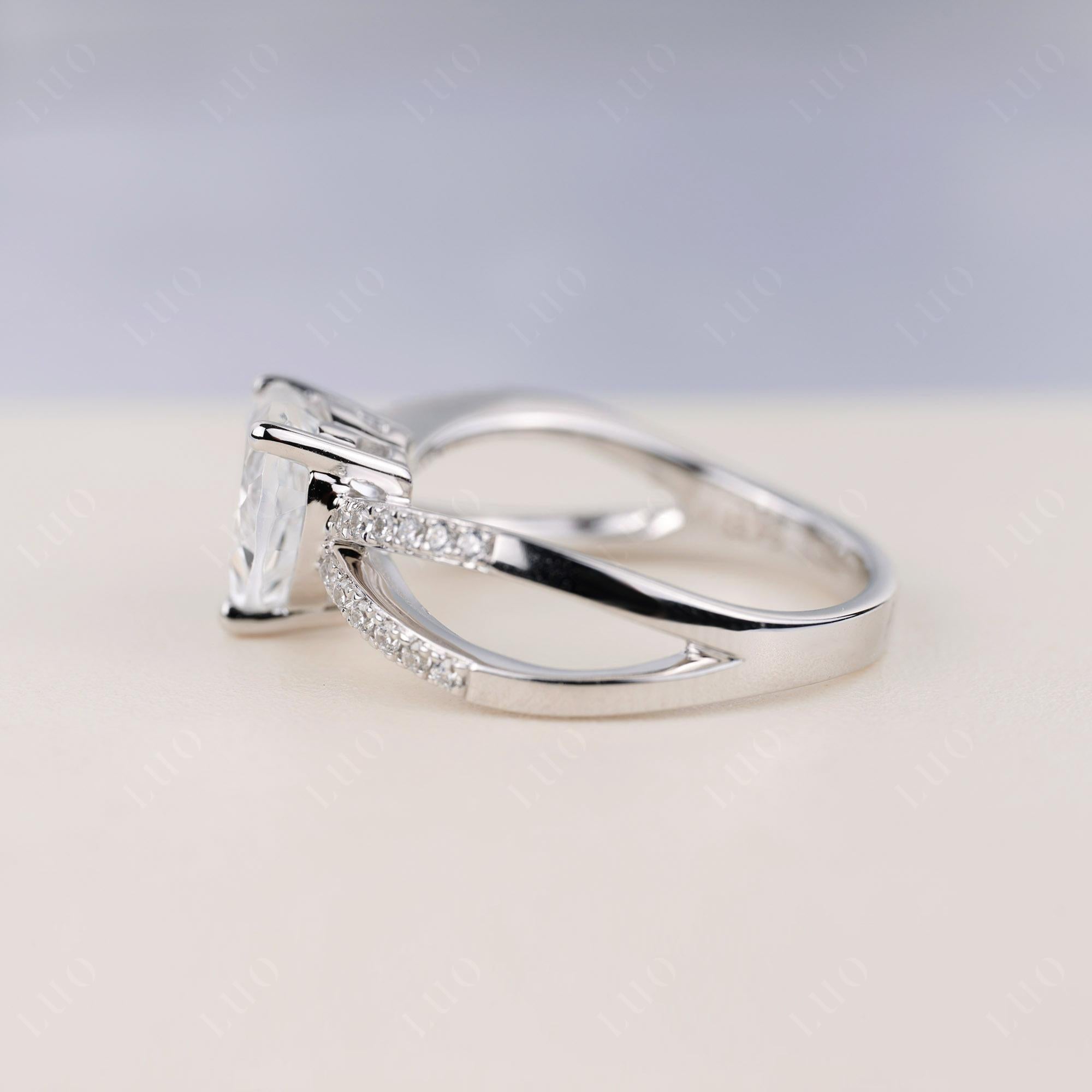Heart Shaped White Topaz Ring Split Shank - LUO Jewelry