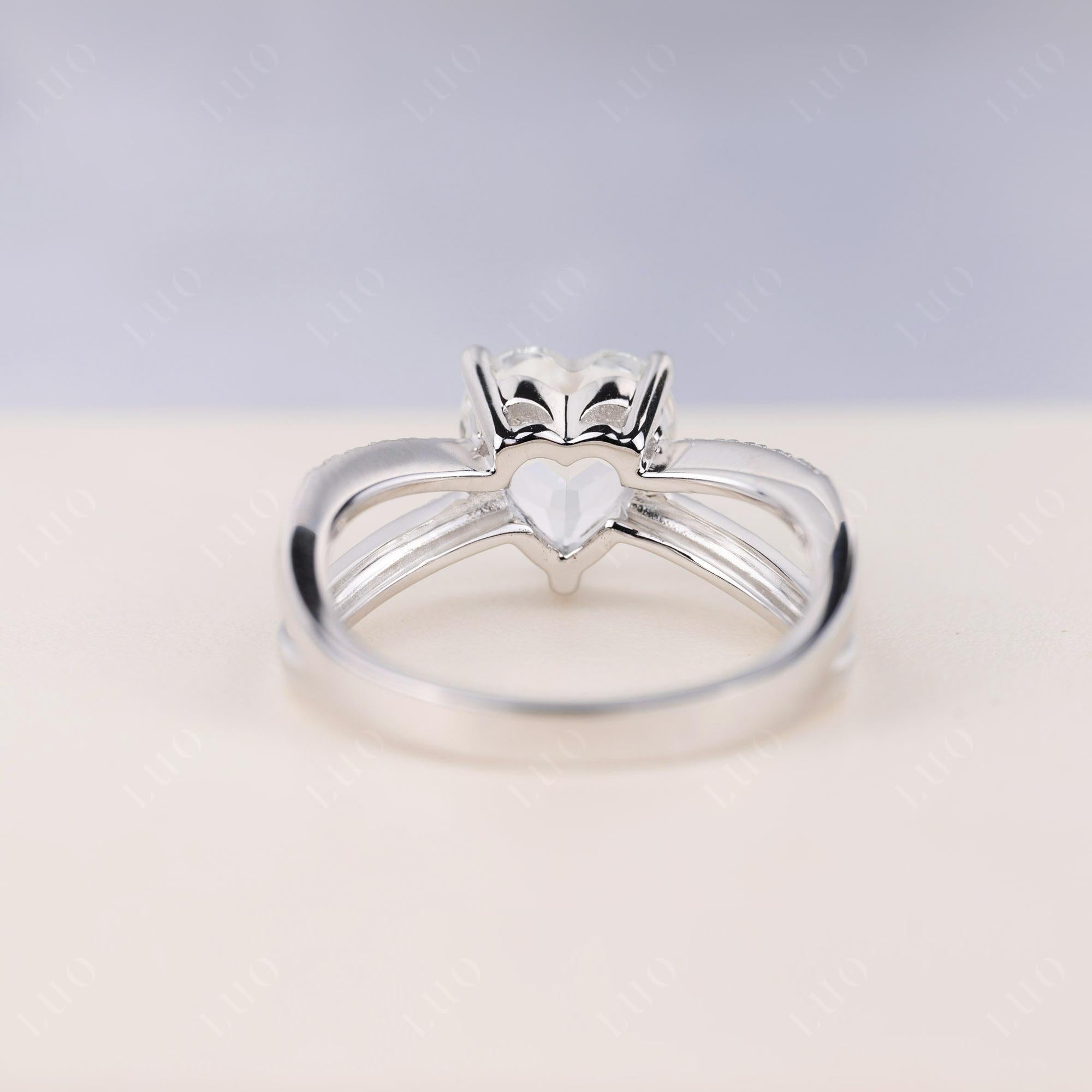 Heart Shaped White Topaz Ring Split Shank - LUO Jewelry