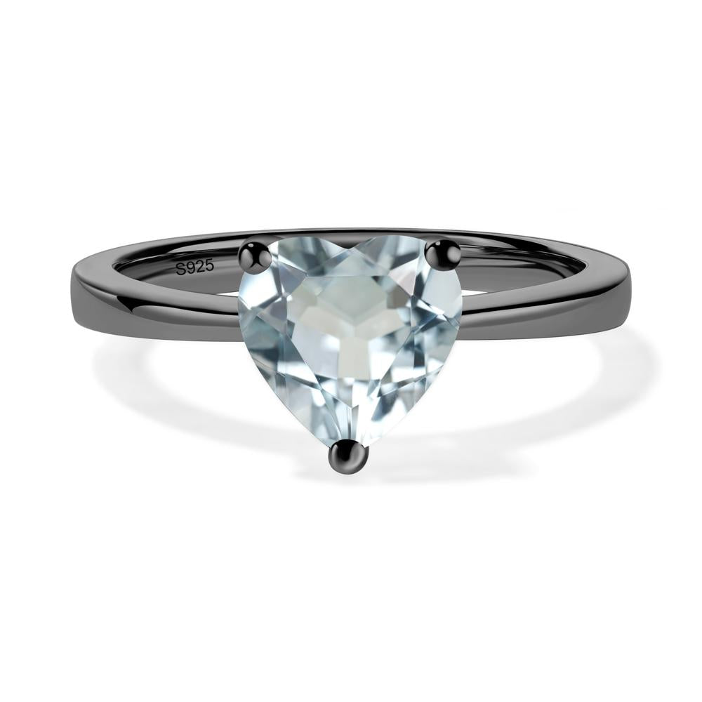 Aquamarine Heart Shaped Solitaire Ring - LUO Jewelry #metal_black finish sterling silver