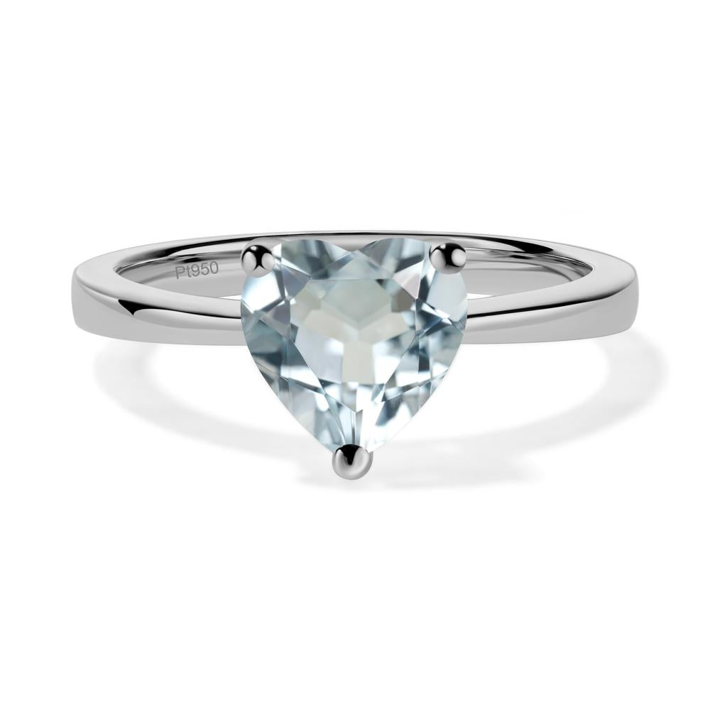Aquamarine Heart Shaped Solitaire Ring - LUO Jewelry #metal_platinum