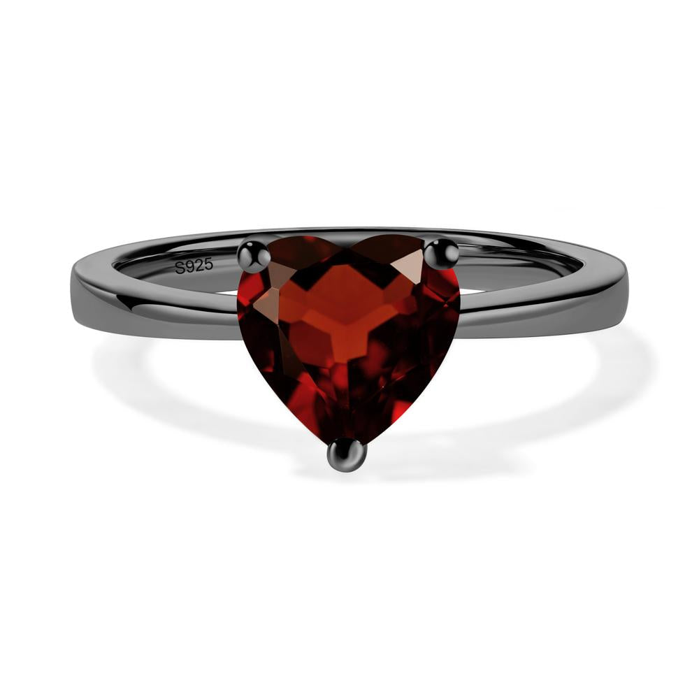 Heart Shaped Garnet Solitaire Ring - LUO Jewelry #metal_black finish sterling silver
