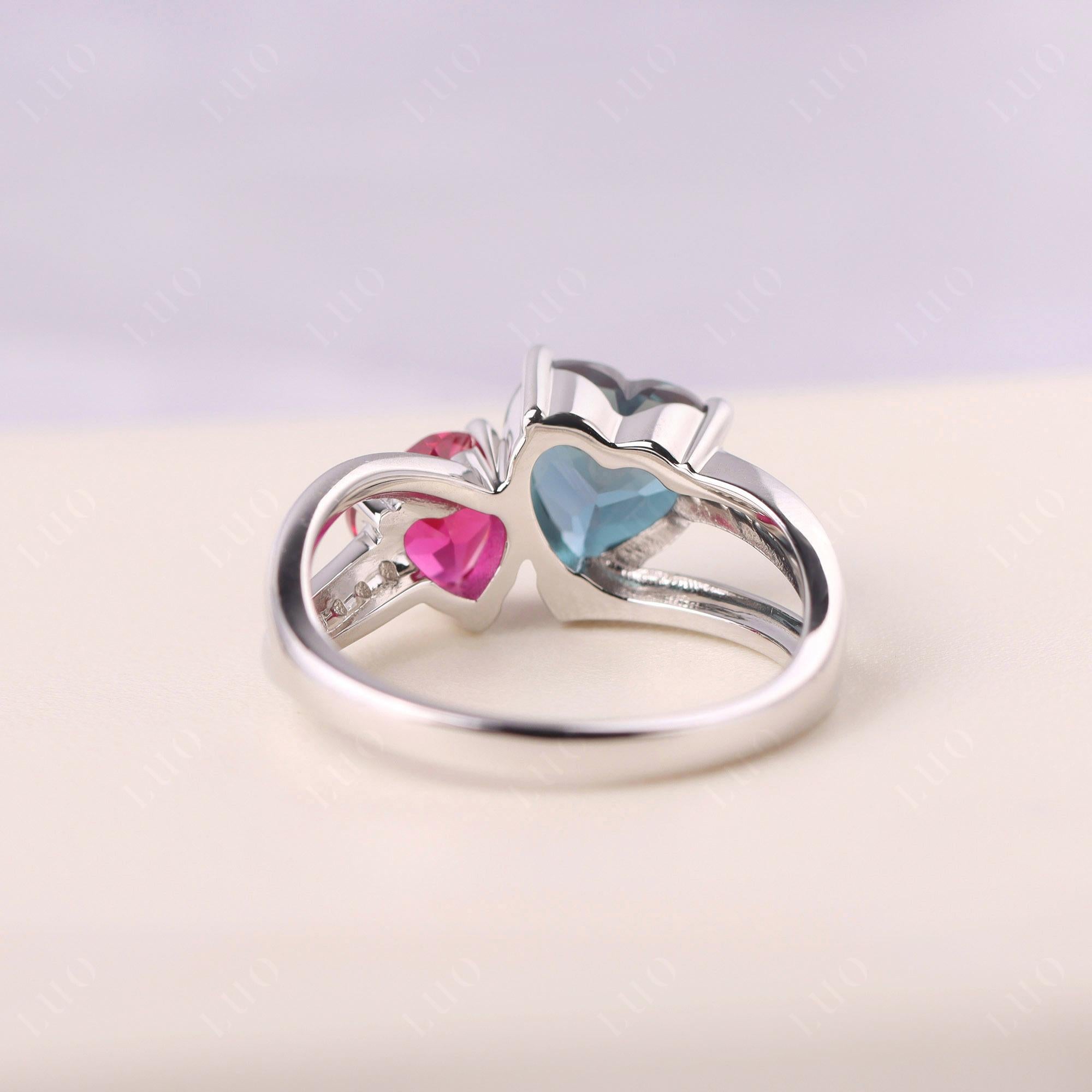 Heart Alexandrite and Ruby Toi Et Moi Ring - LUO Jewelry