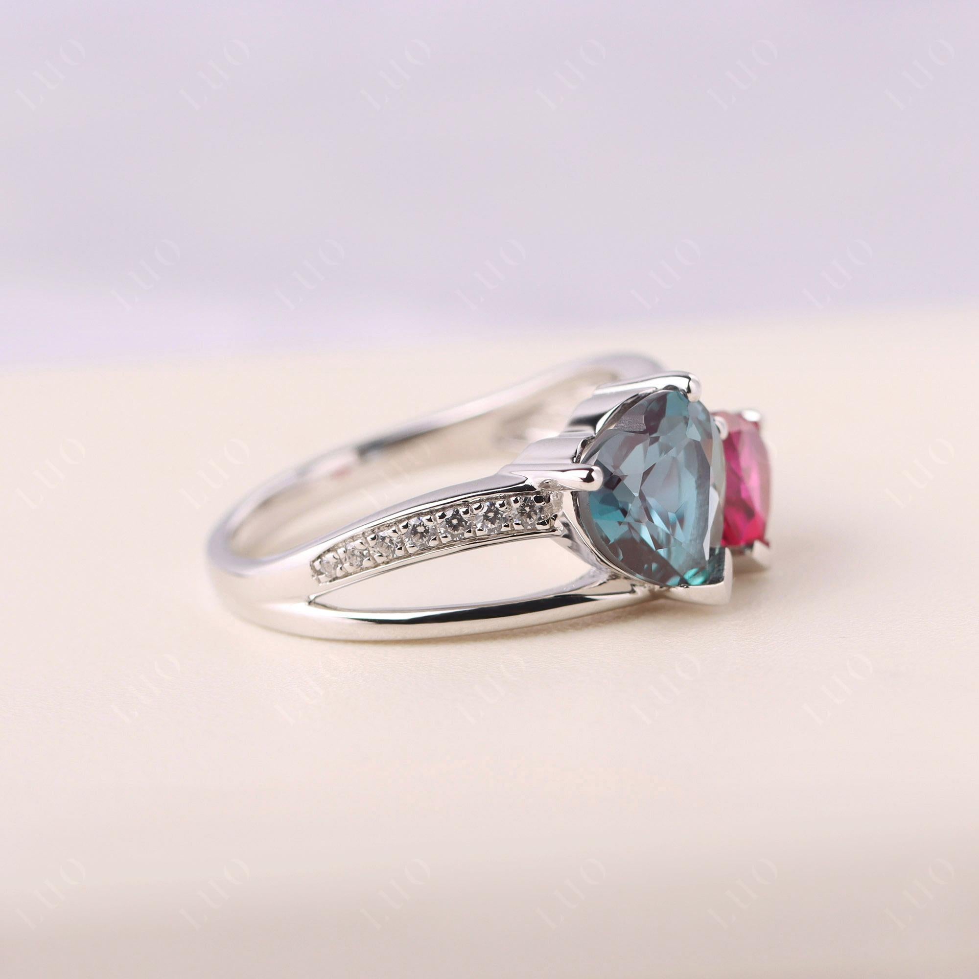 Heart Alexandrite and Ruby Toi Et Moi Ring - LUO Jewelry
