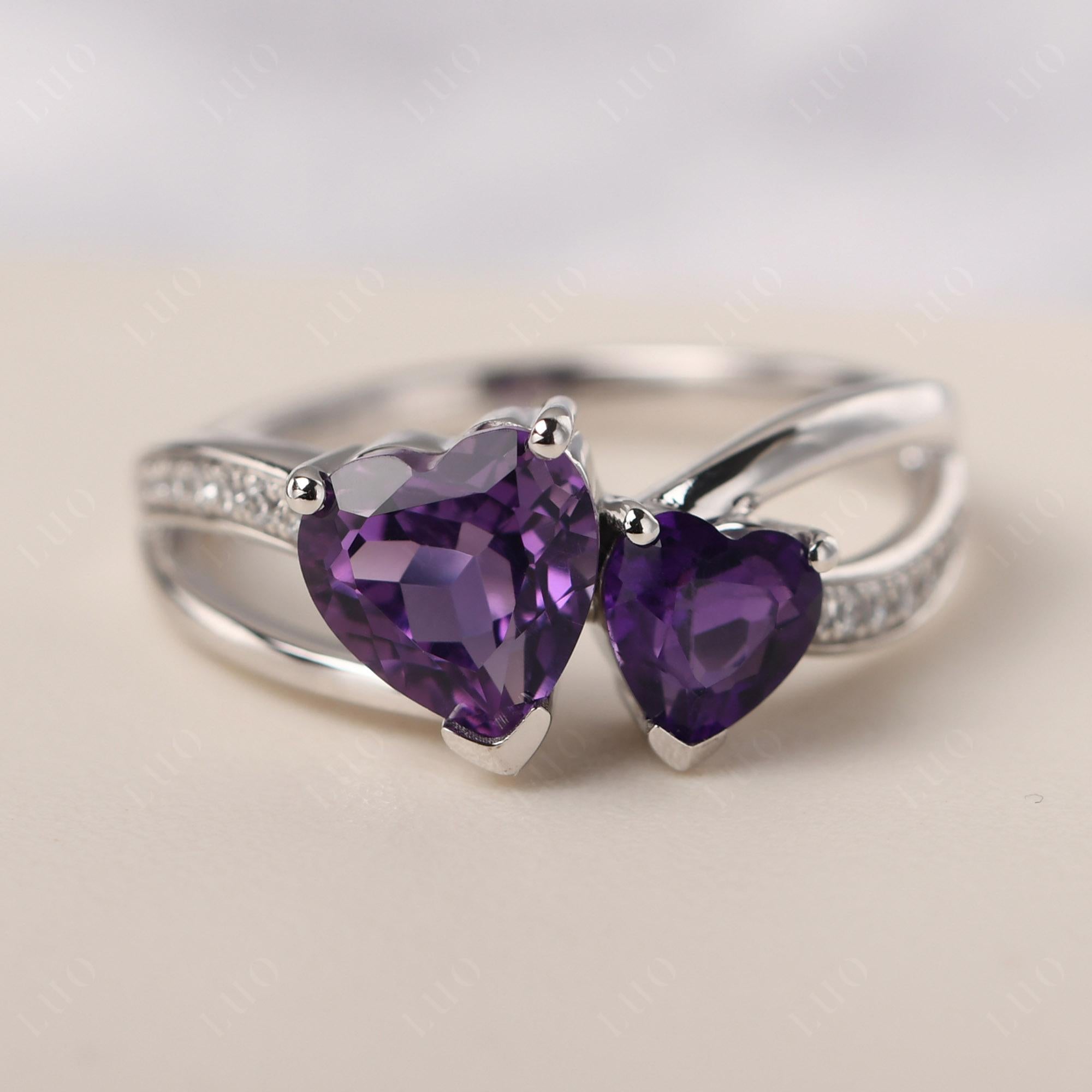 Amethyst Two Heart Ring - LUO Jewelry