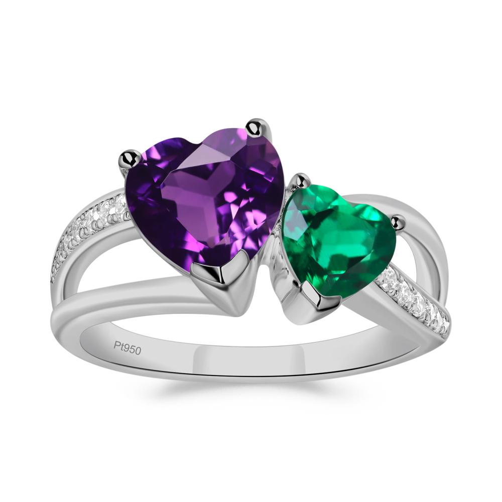 Amethyst and Emerald Heart Toi Et Moi Ring - LUO Jewelry #metal_platinum