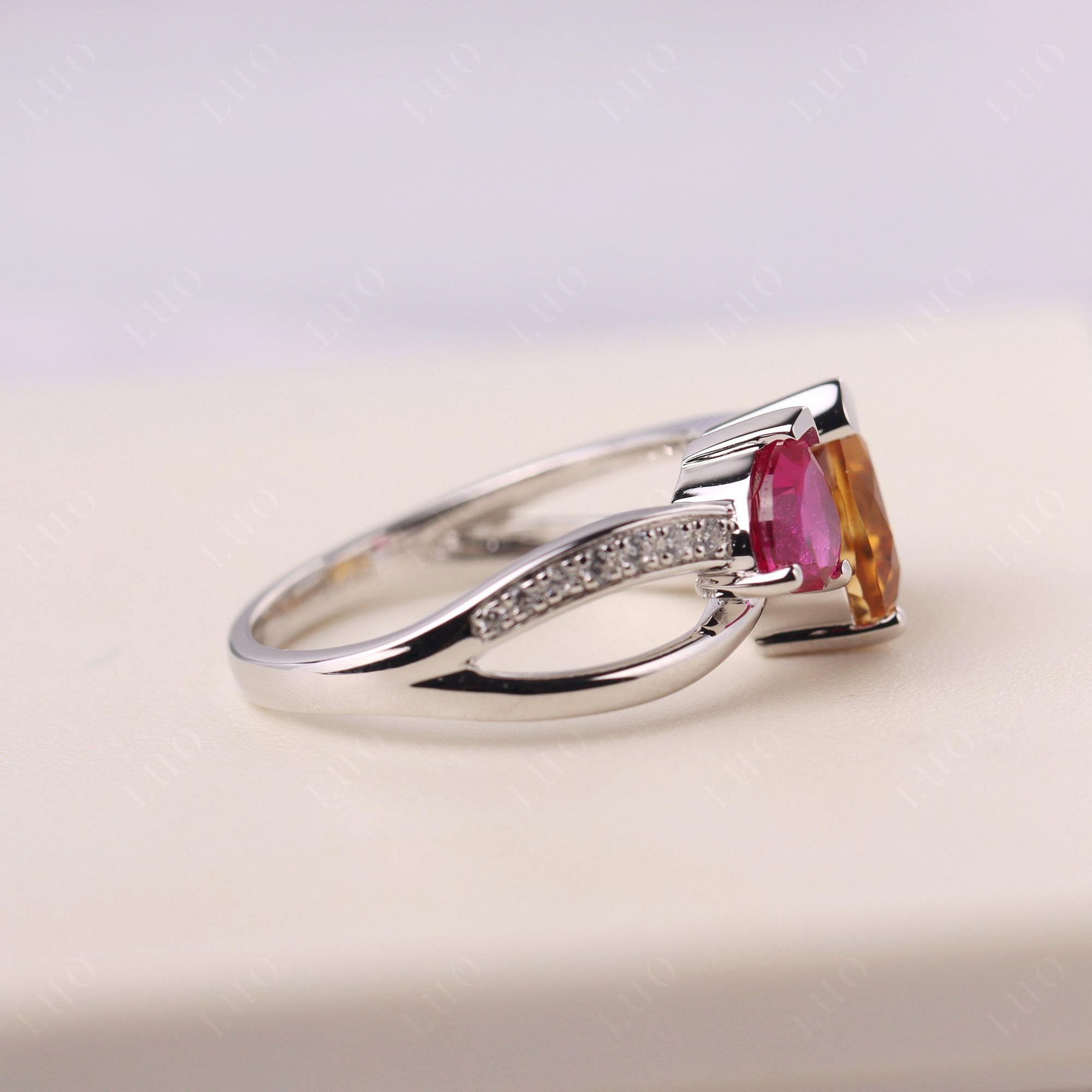 Citrine and Ruby Two Heart Ring - LUO Jewelry