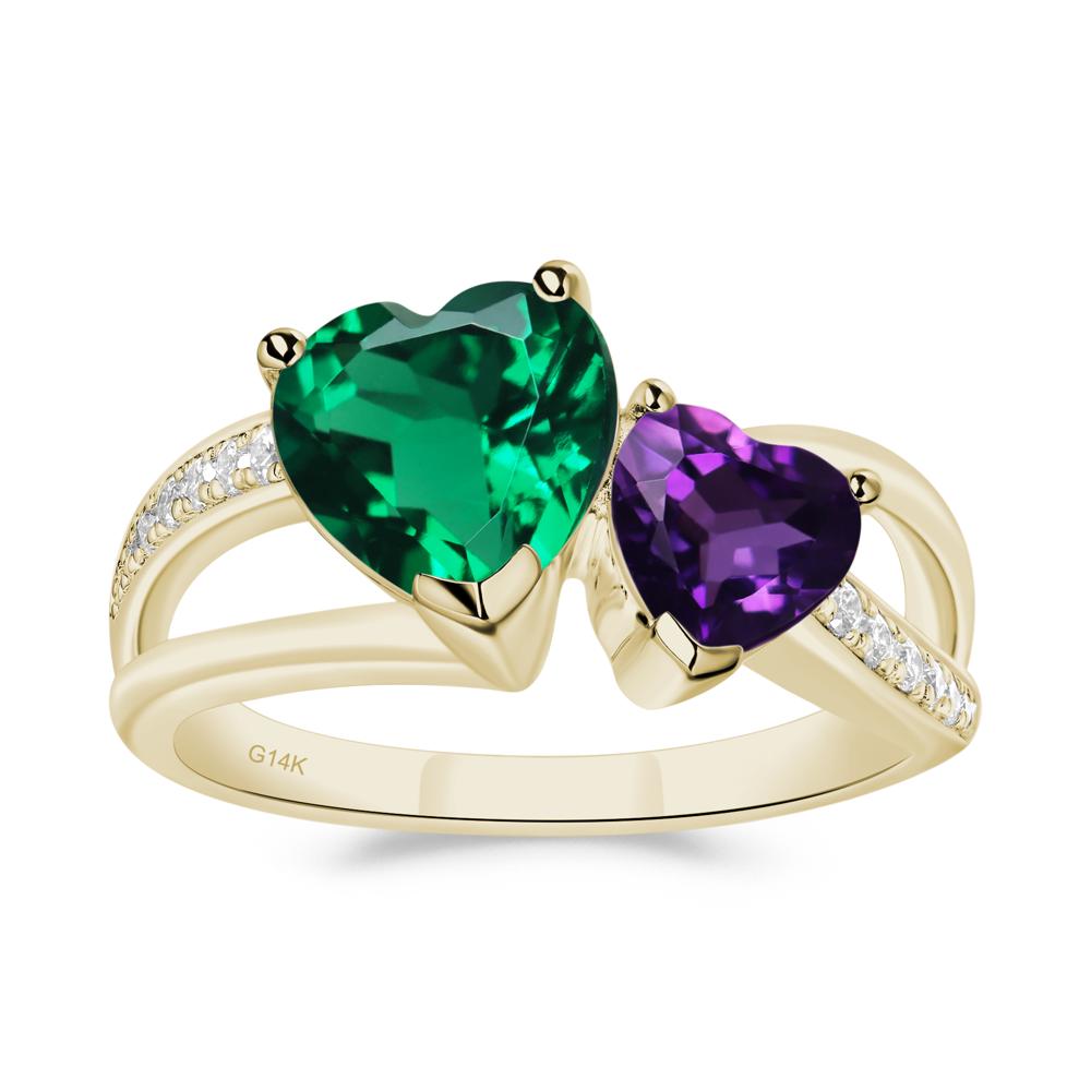 Heart Emerald and Amethyst Toi Et Moi Ring - LUO Jewelry #metal_14k yellow gold
