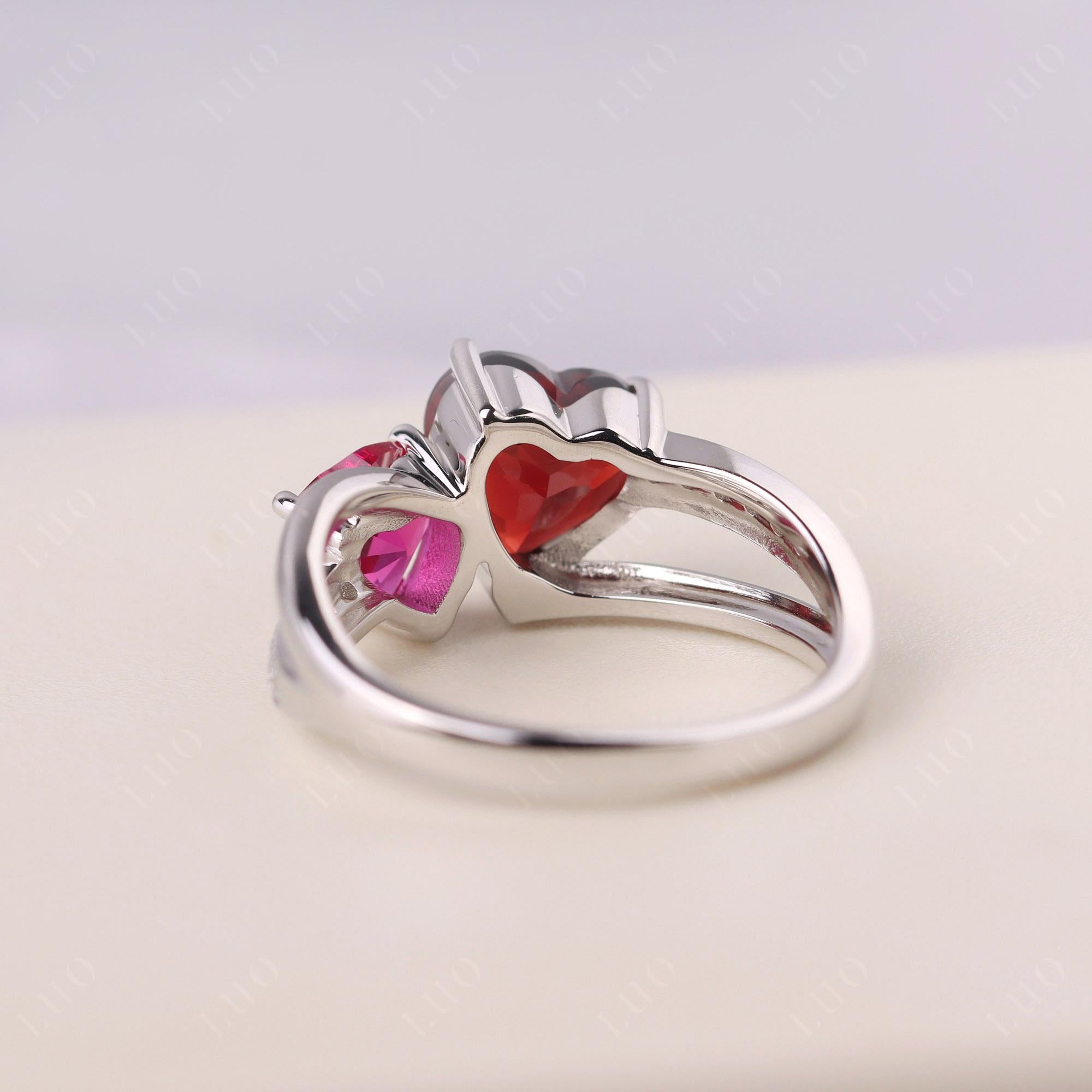Garnet and Ruby Two Heart Ring - LUO Jewelry