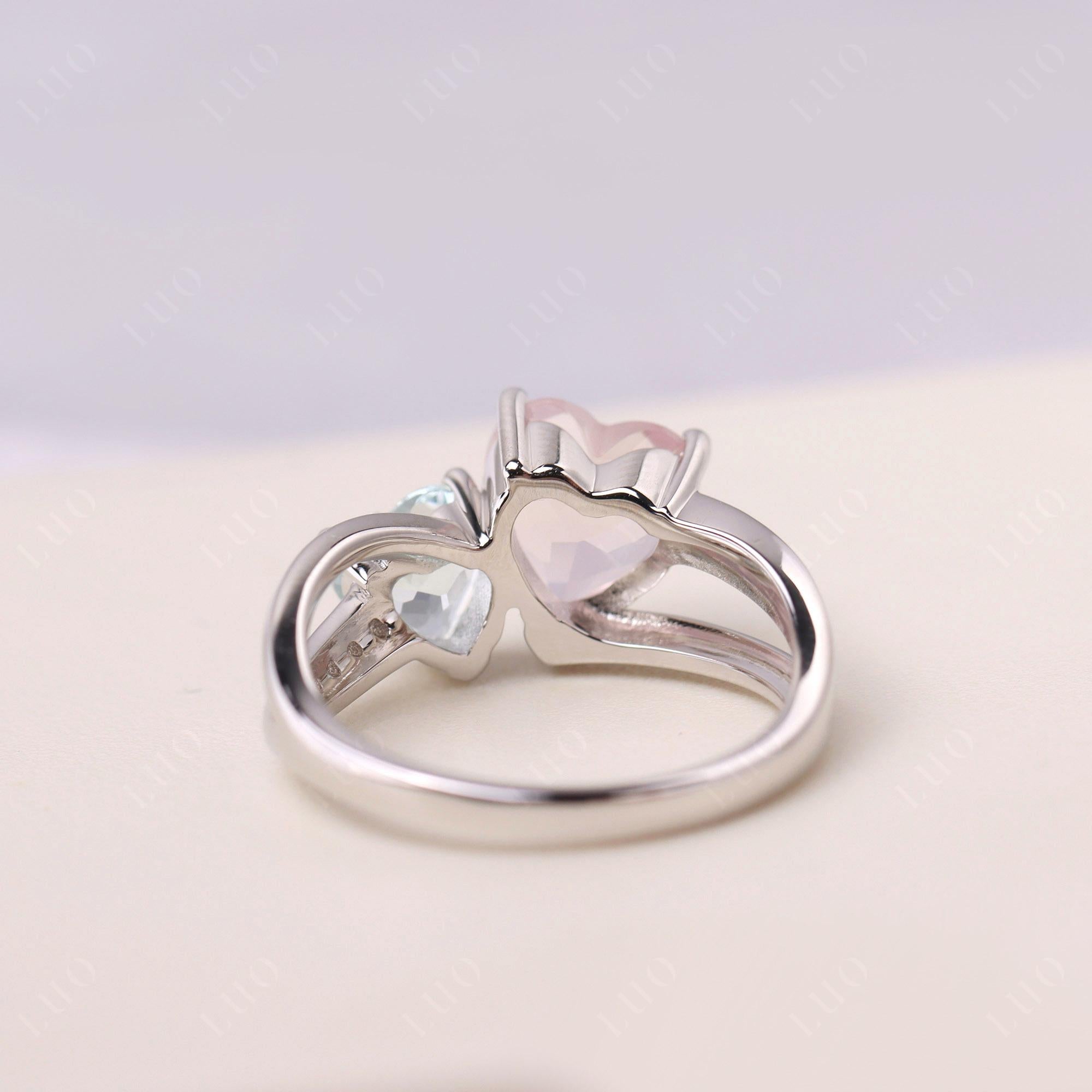 Heart Aquamarine and Rose Quartz Toi Et Moi Ring - LUO Jewelry