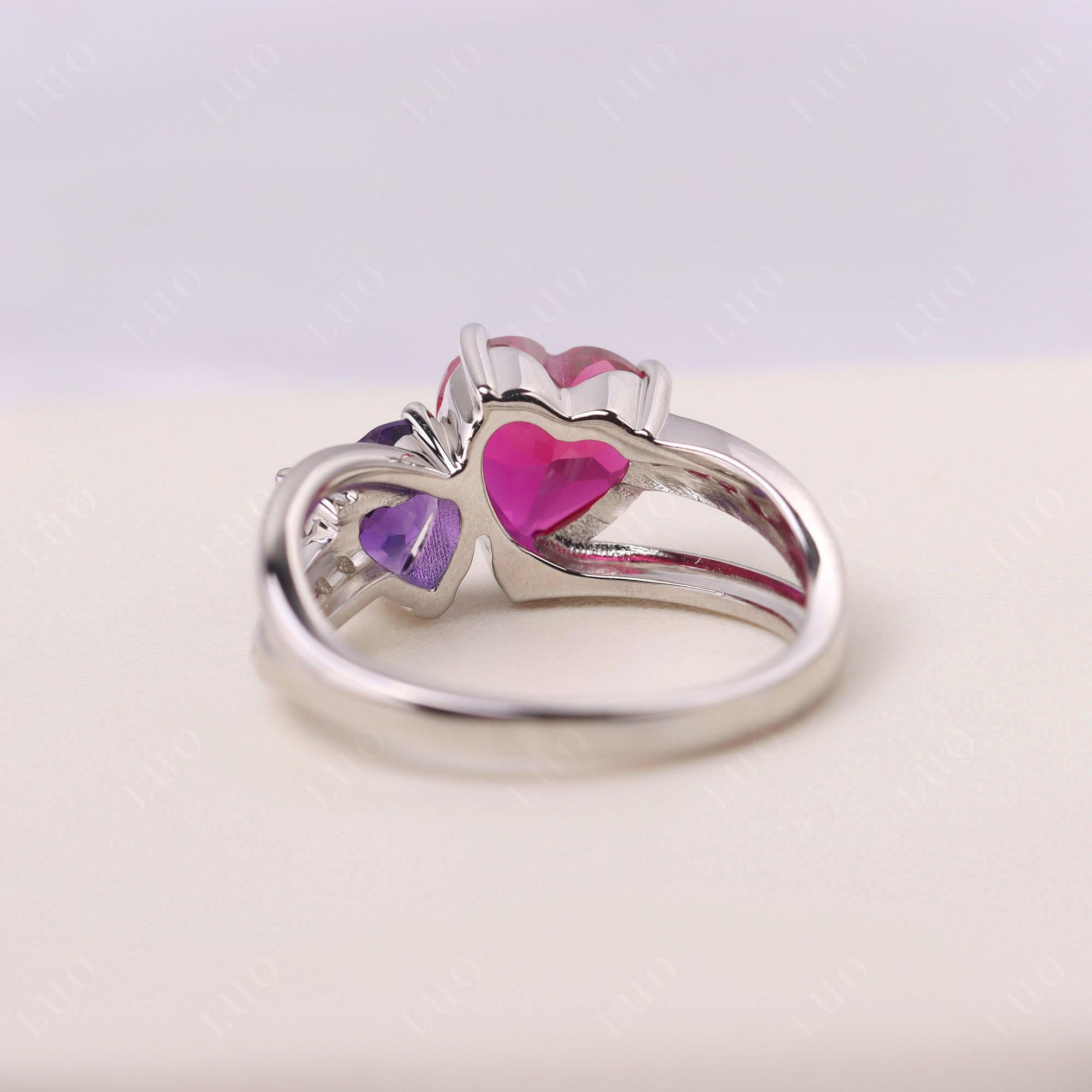 Amethyst and Ruby Two Heart Ring - LUO Jewelry