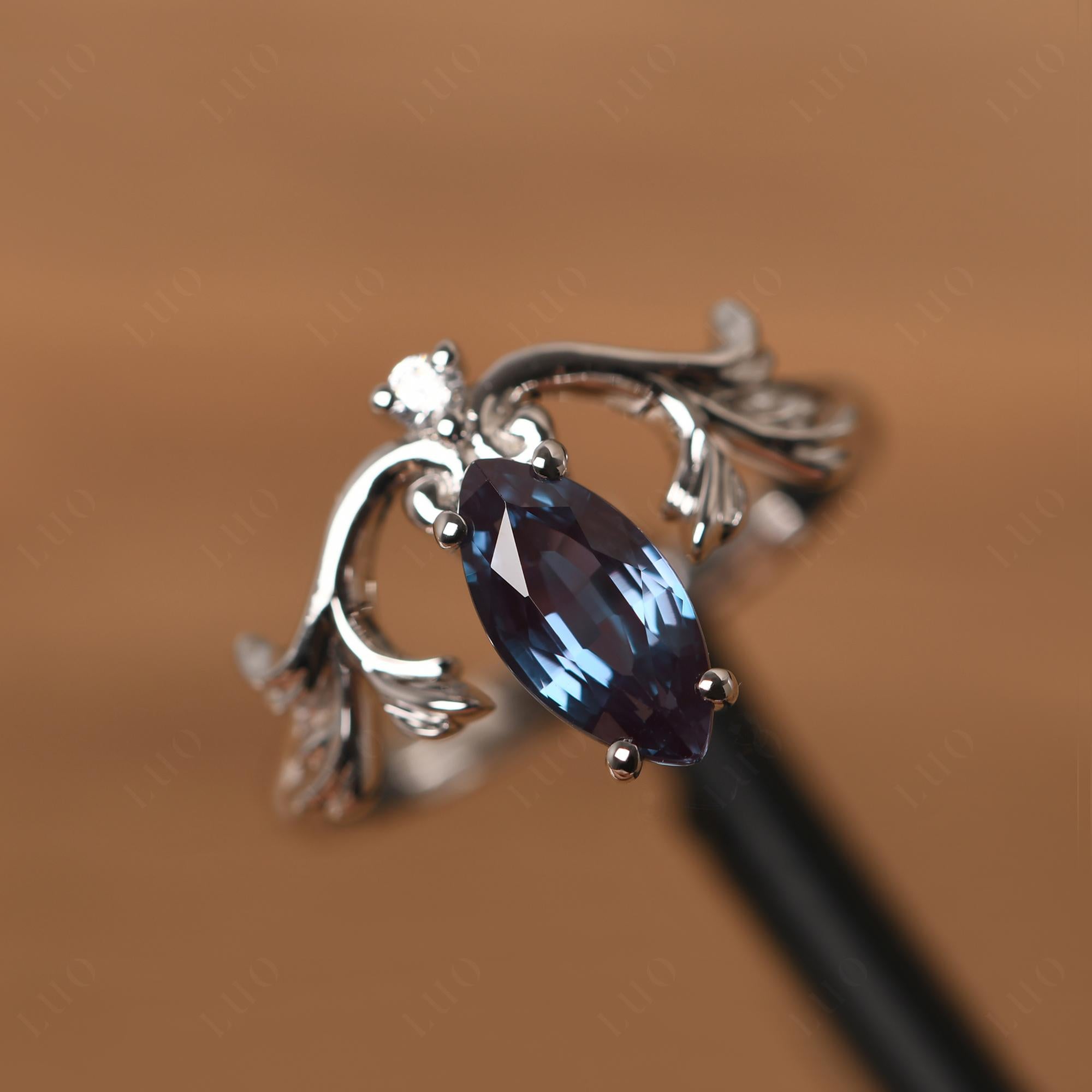 Baroque Marquise Cut Lab Created Alexandrite Ring - LUO Jewelry
