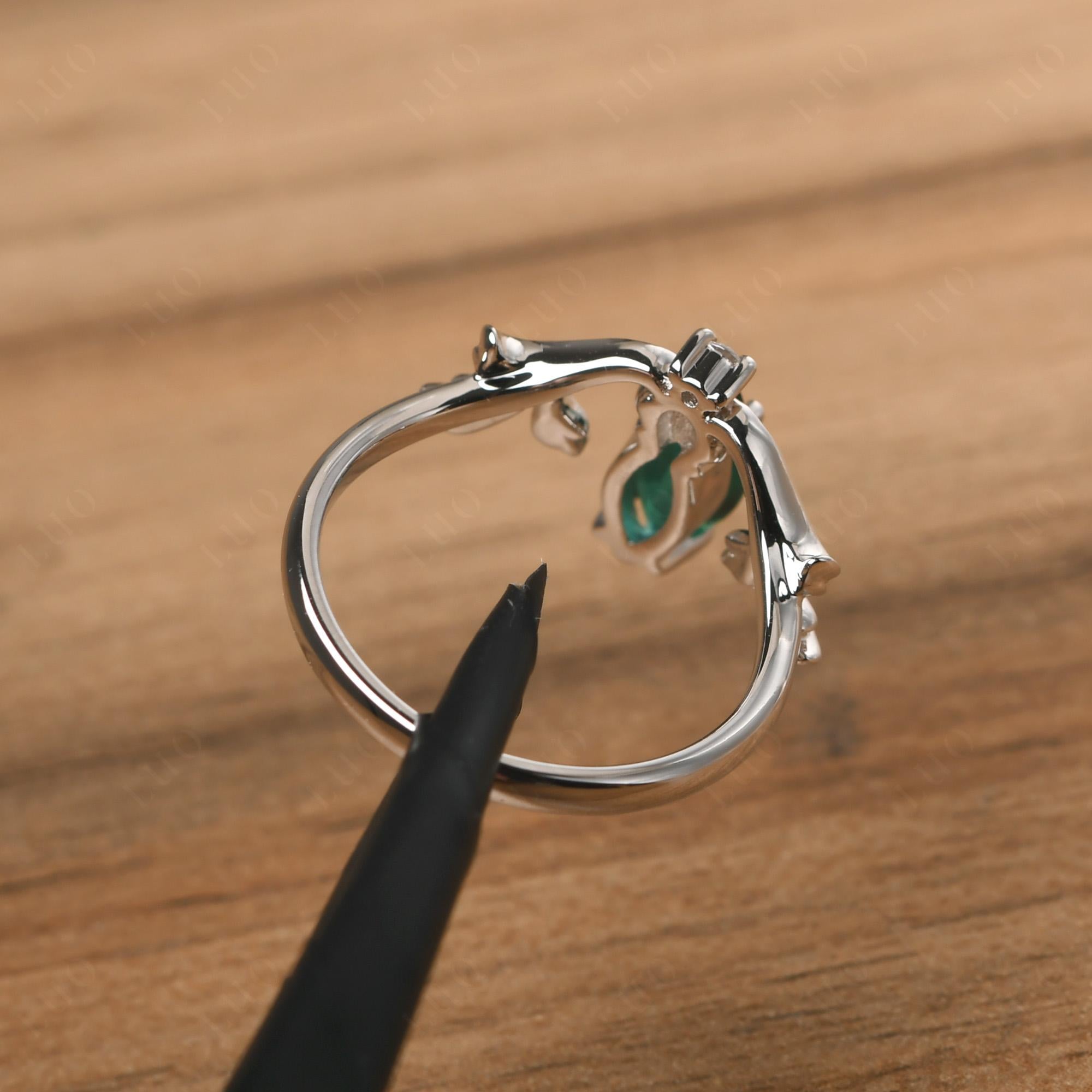 Baroque Marquise Cut Lab Grown Emerald Ring - LUO Jewelry