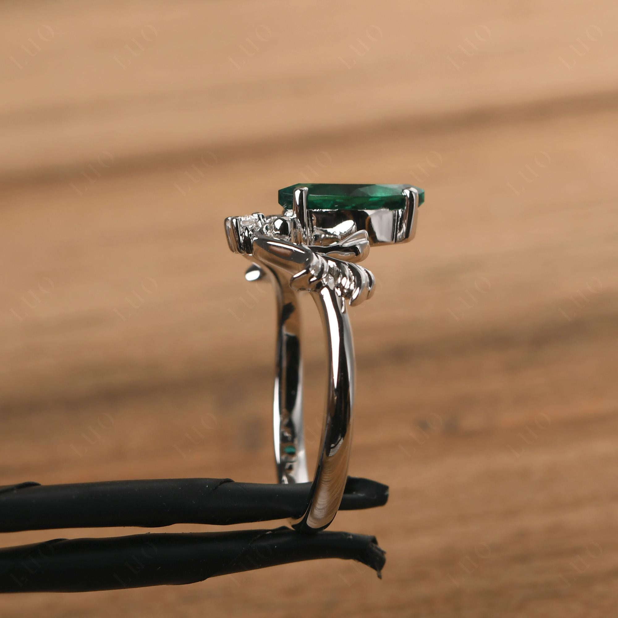 Baroque Marquise Cut Lab Grown Emerald Ring - LUO Jewelry