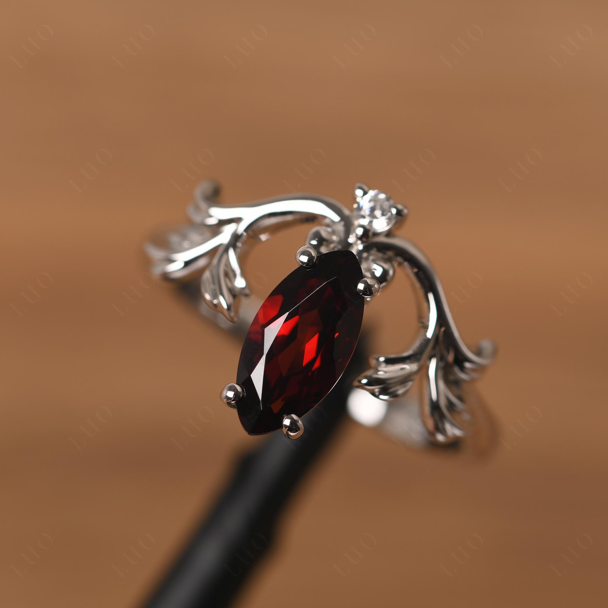 Baroque Marquise Cut Garnet Ring - LUO Jewelry