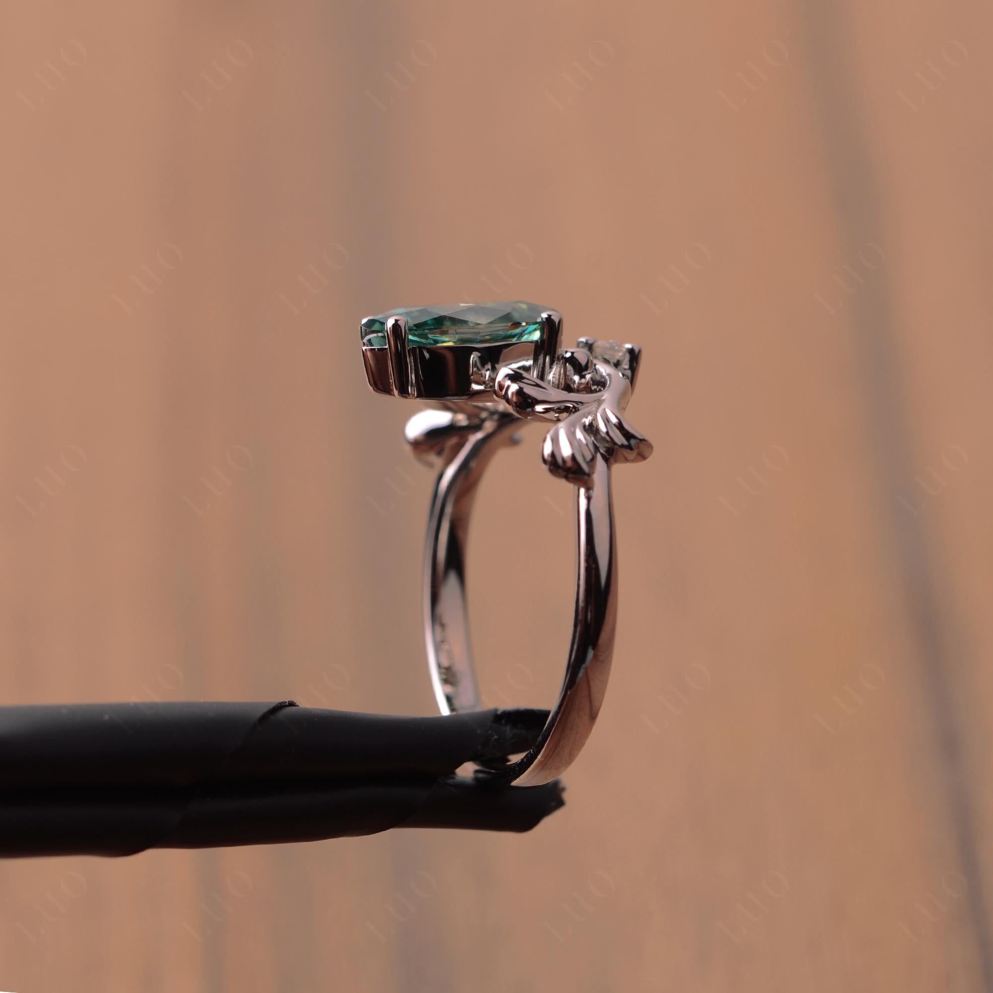 Baroque Marquise Cut Green Moissanite Ring - LUO Jewelry