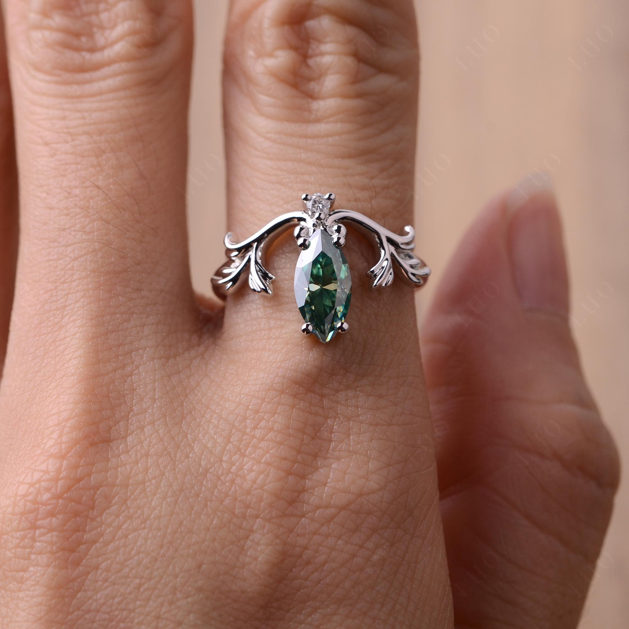 Baroque Marquise Cut Green Moissanite Ring - LUO Jewelry