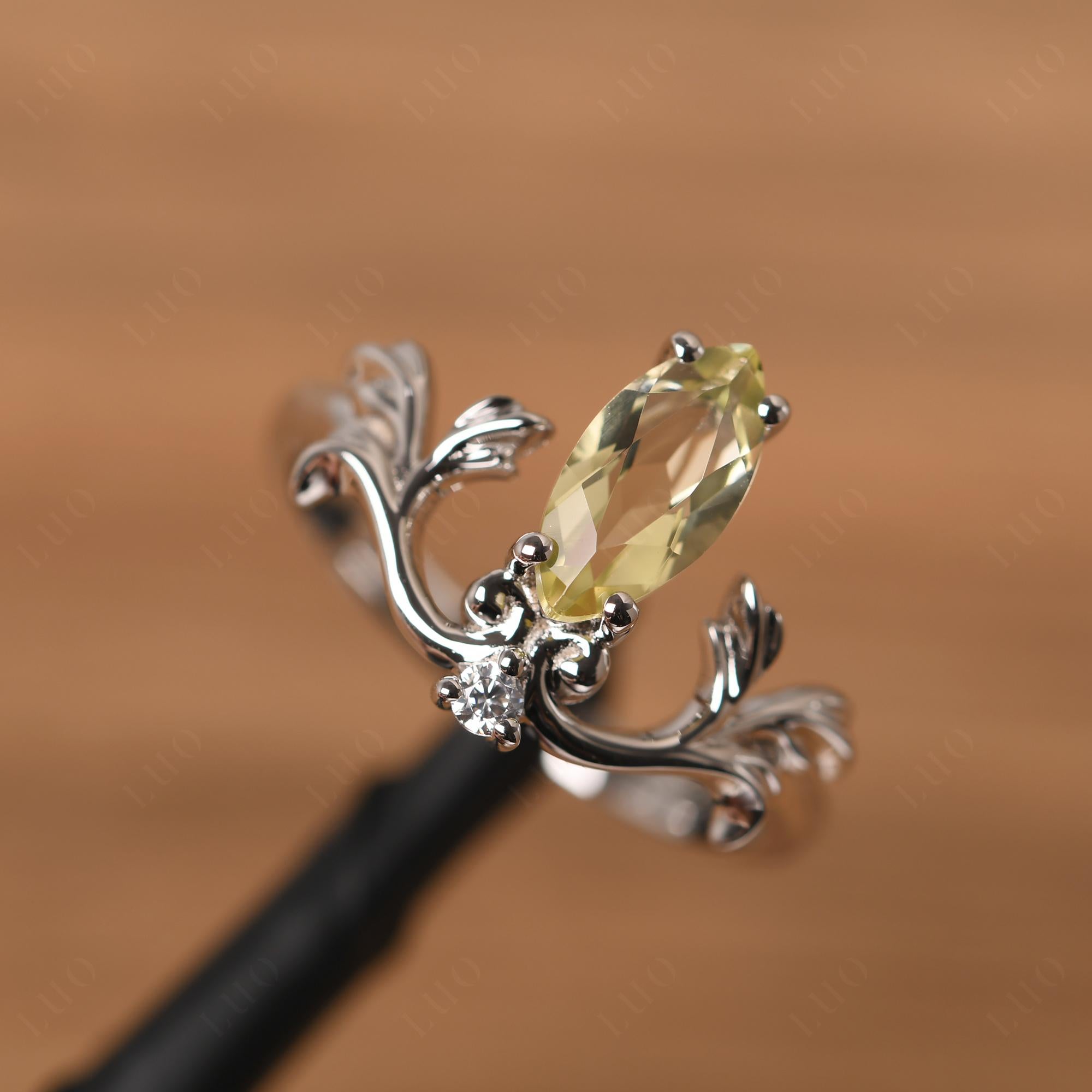 Baroque Marquise Cut Lemon Quartz Ring - LUO Jewelry
