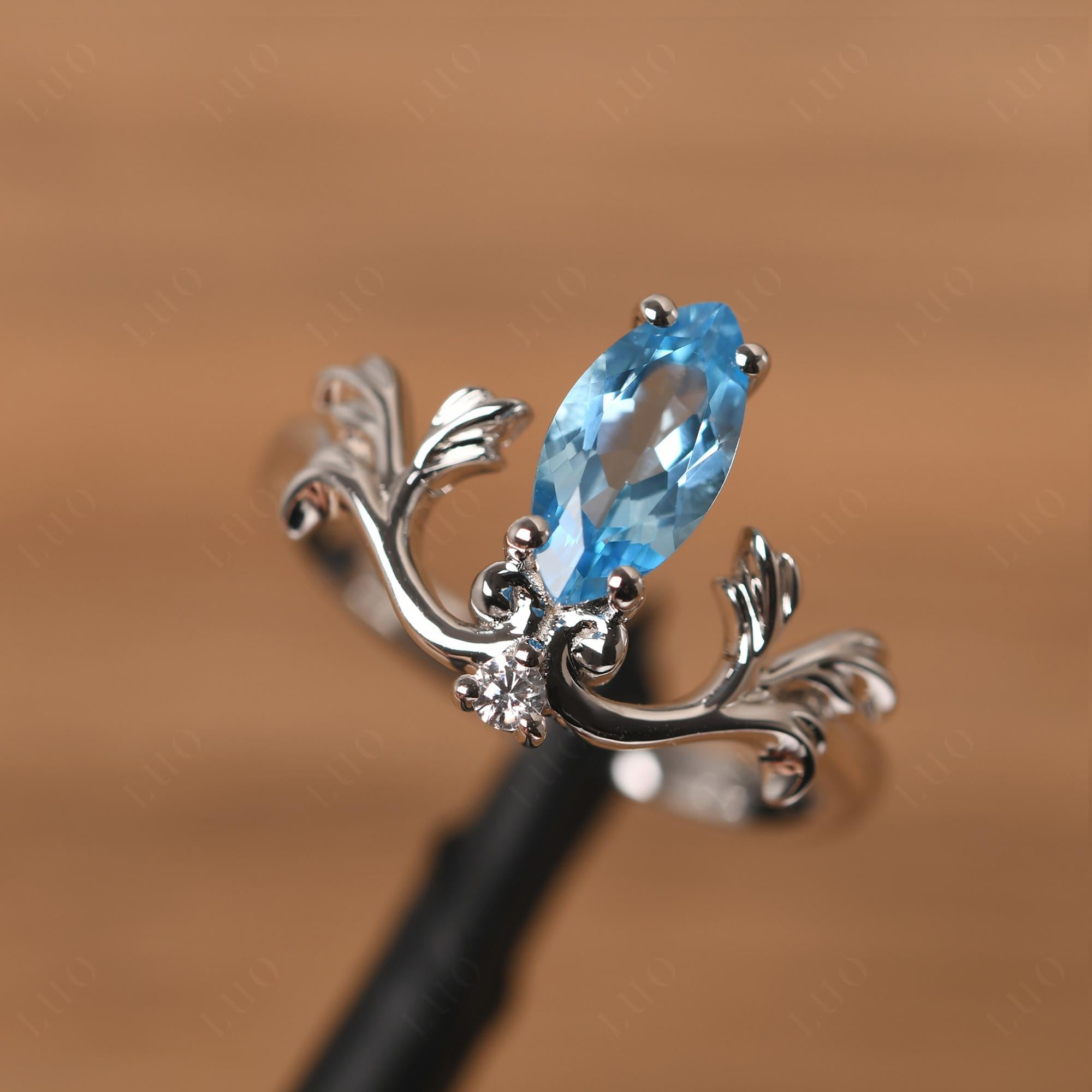 Baroque Marquise Cut Swiss Blue Topaz Ring - LUO Jewelry