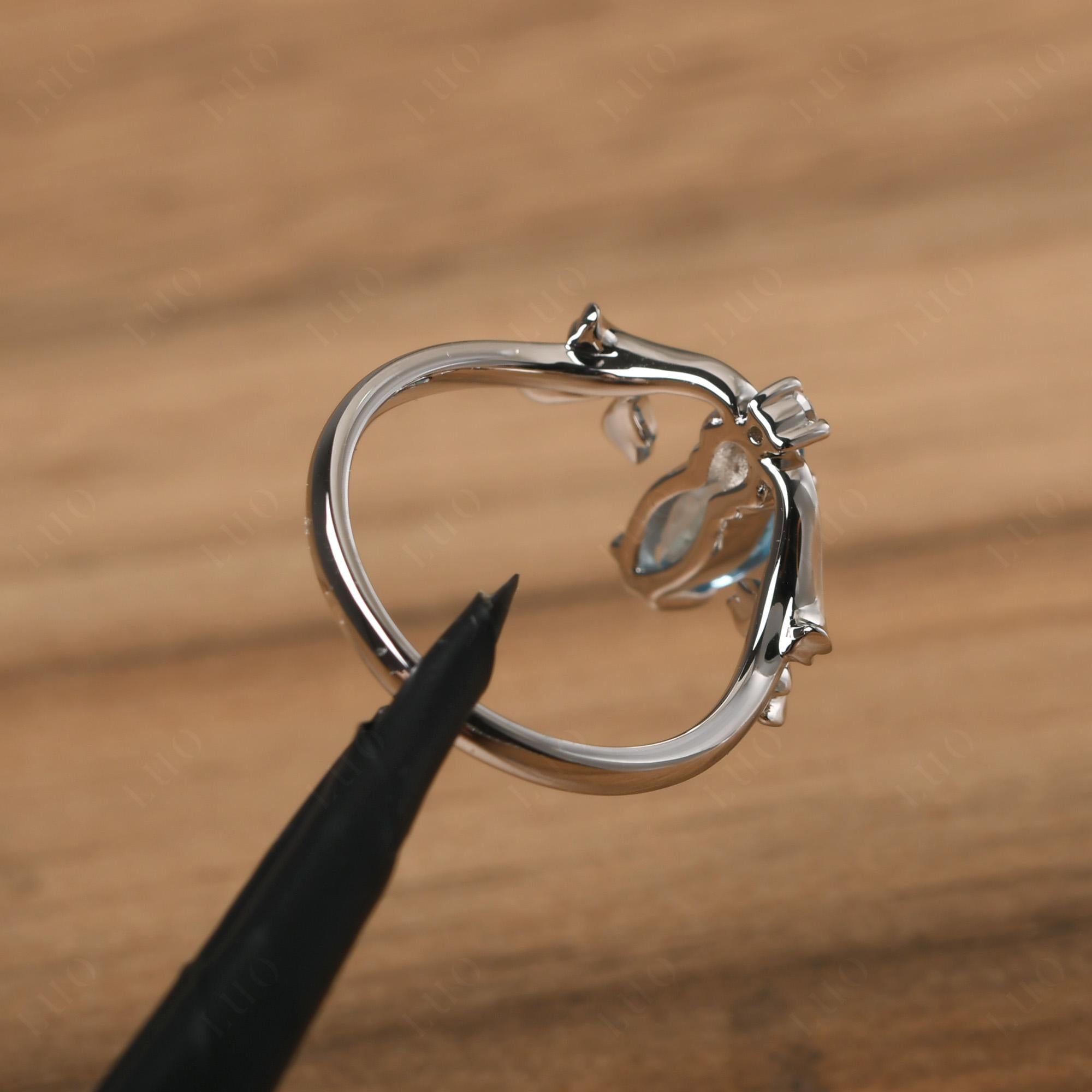 Baroque Marquise Cut Swiss Blue Topaz Ring - LUO Jewelry