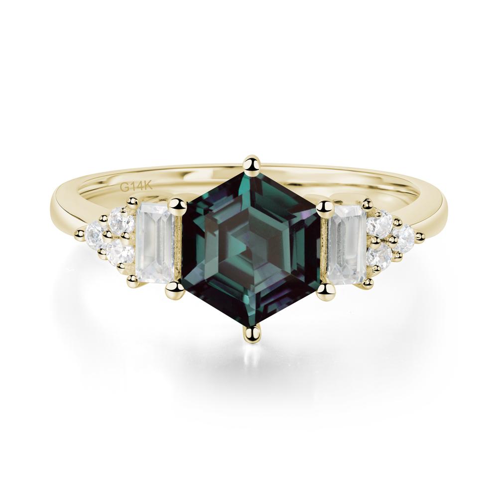 Hexagon Alexandrite Ring with Baguette - LUO Jewelry #metal_14k yellow gold