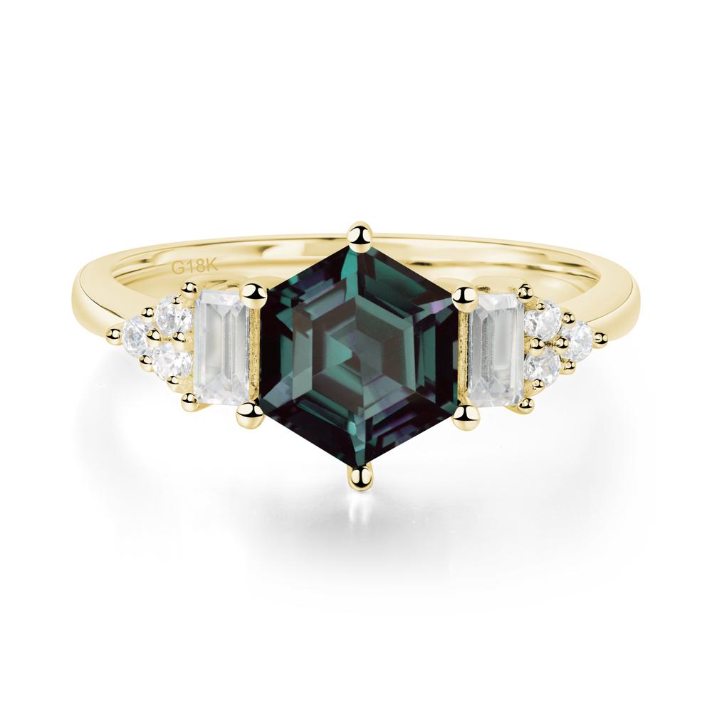 Hexagon Alexandrite Ring with Baguette - LUO Jewelry #metal_18k yellow gold